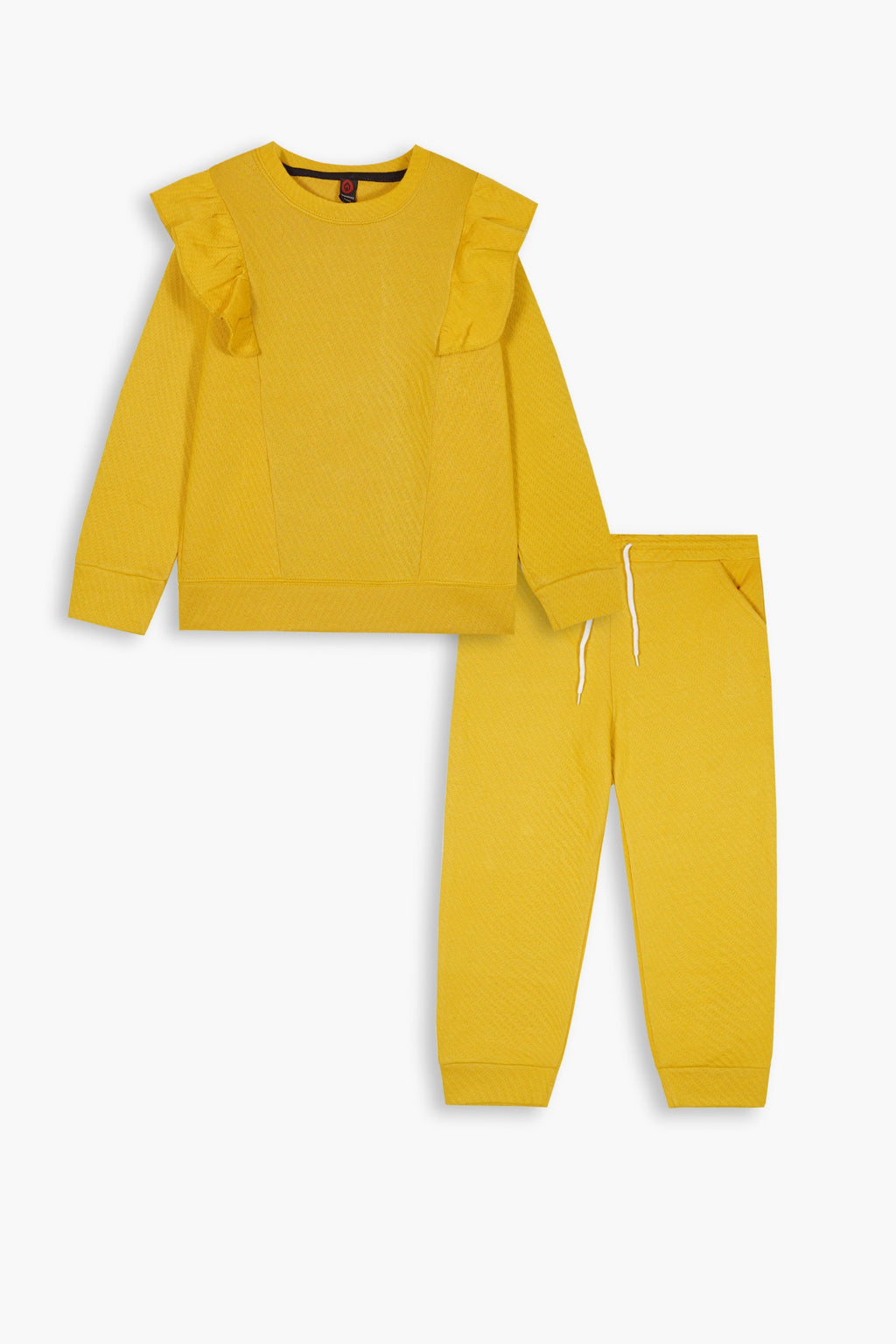 Cherry yellow Quilted Ruffle Suit for Girls | Winter 2-Piece Set