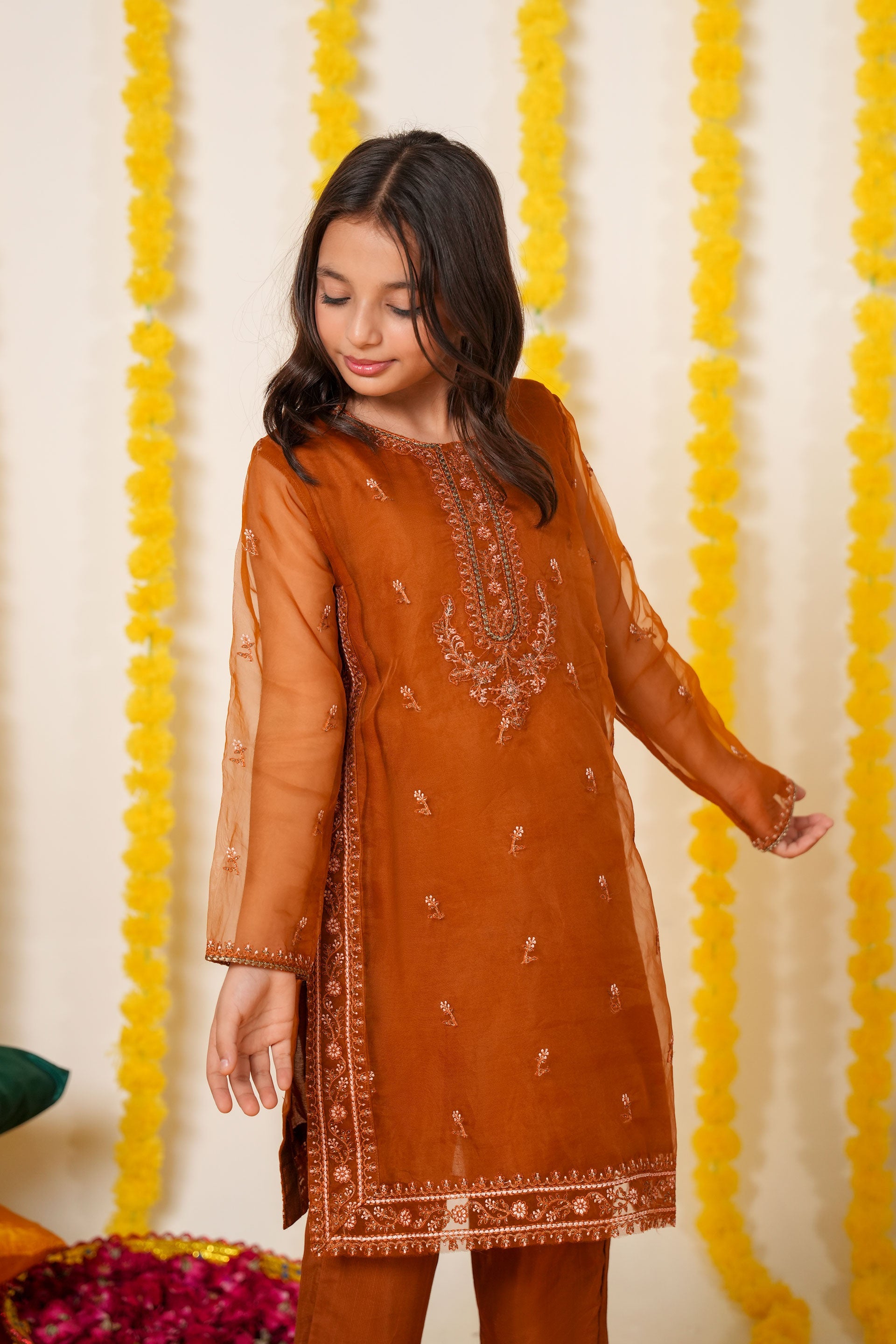 Amber Glow Organza Suit – Festive Eid & Wedding Wear for Girls