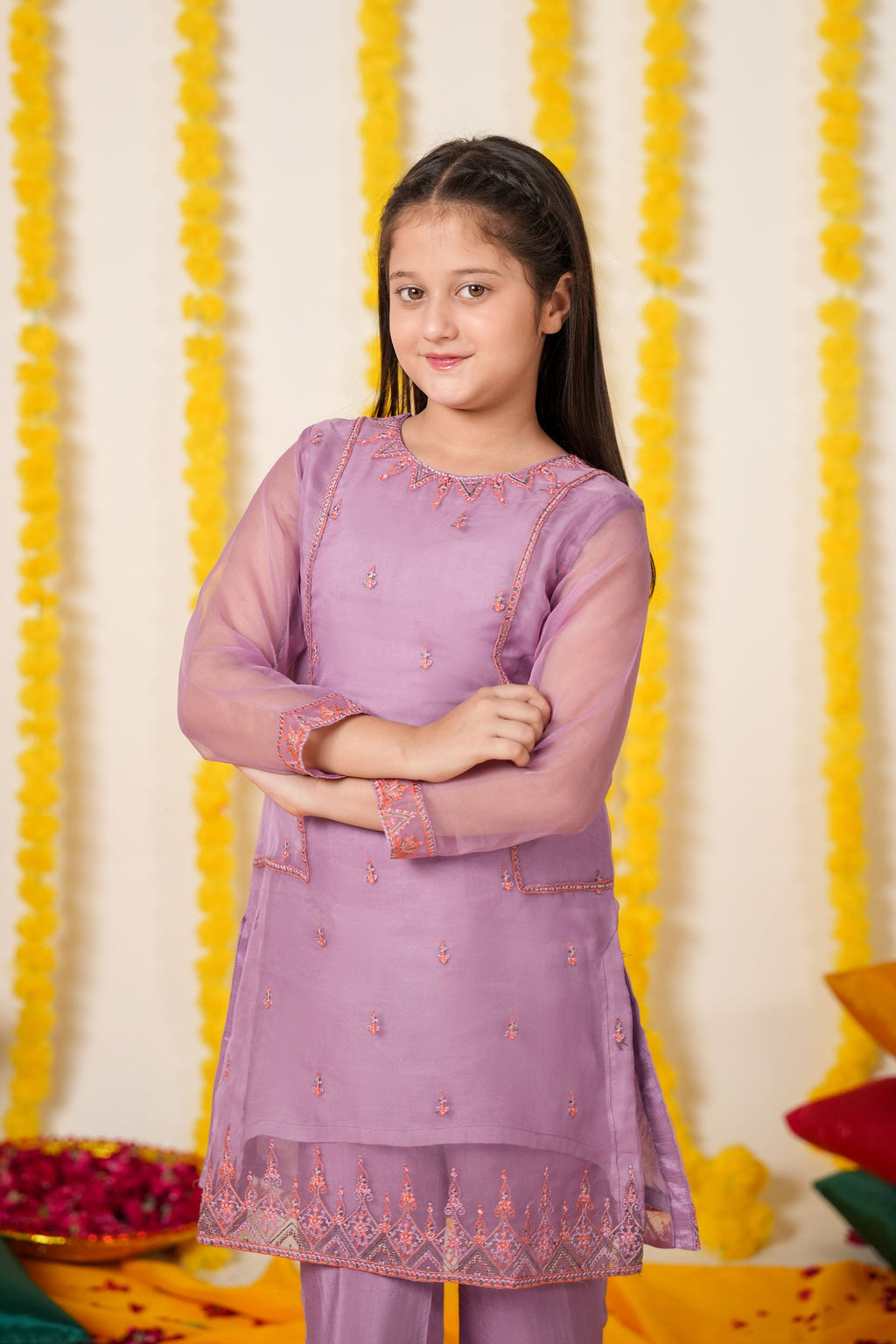 Lilac Dream Organza Suit – Elegant Festive Wear for Girls