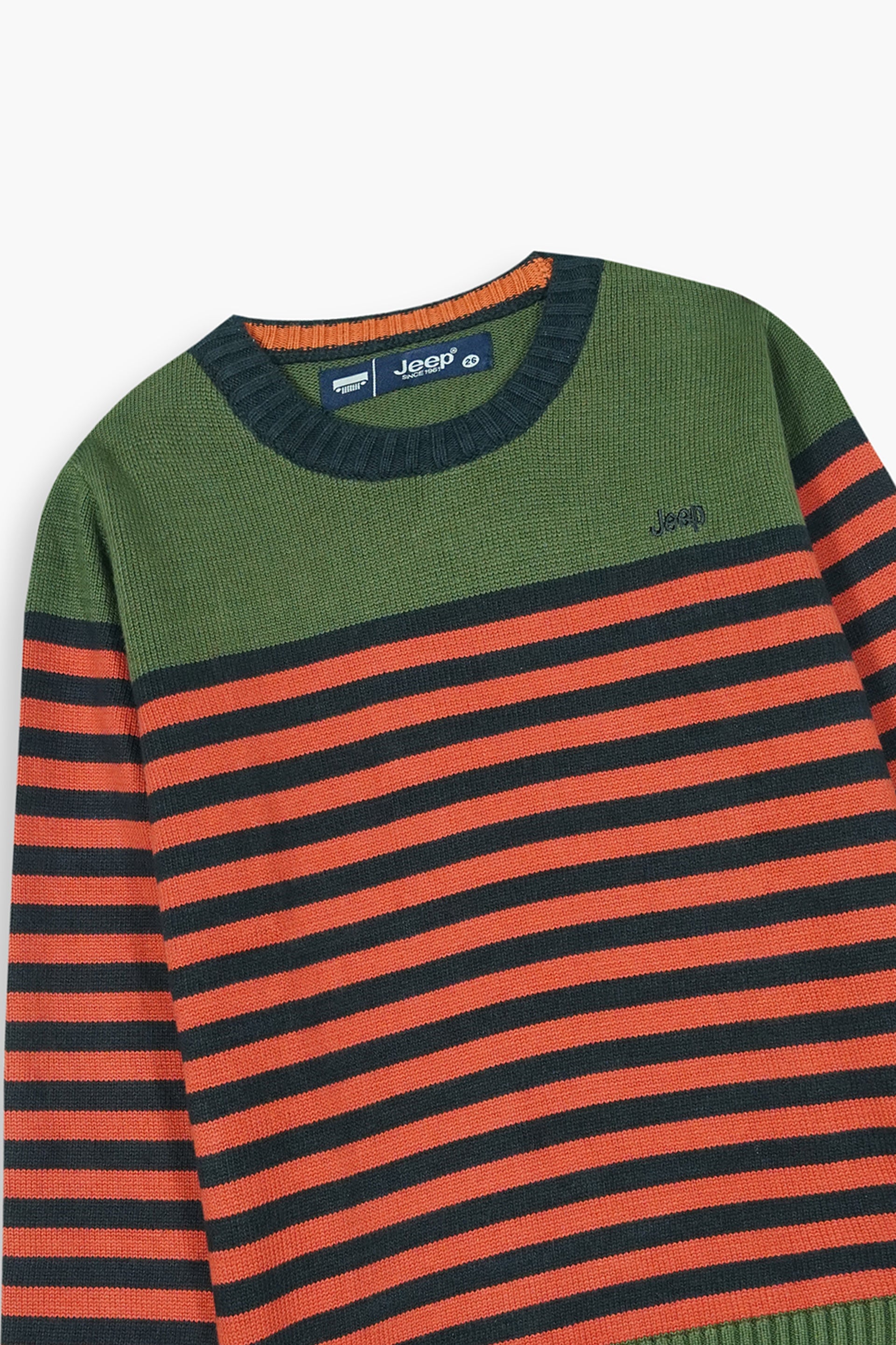 Jeep Multicolor Cotton Sweater – 100% Cotton | Warm & Stylish Winter Wear for Kids (Orange and Green))