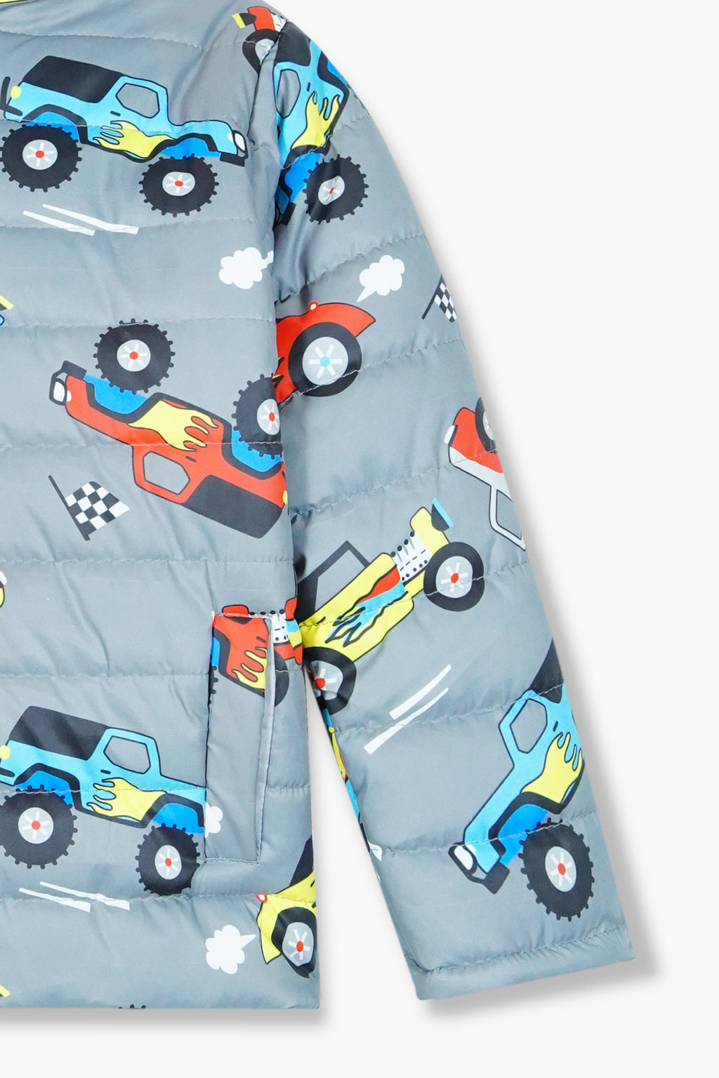 Kids Monster Truck Print Puffer Jacket – Ultra Warm Winter Wear