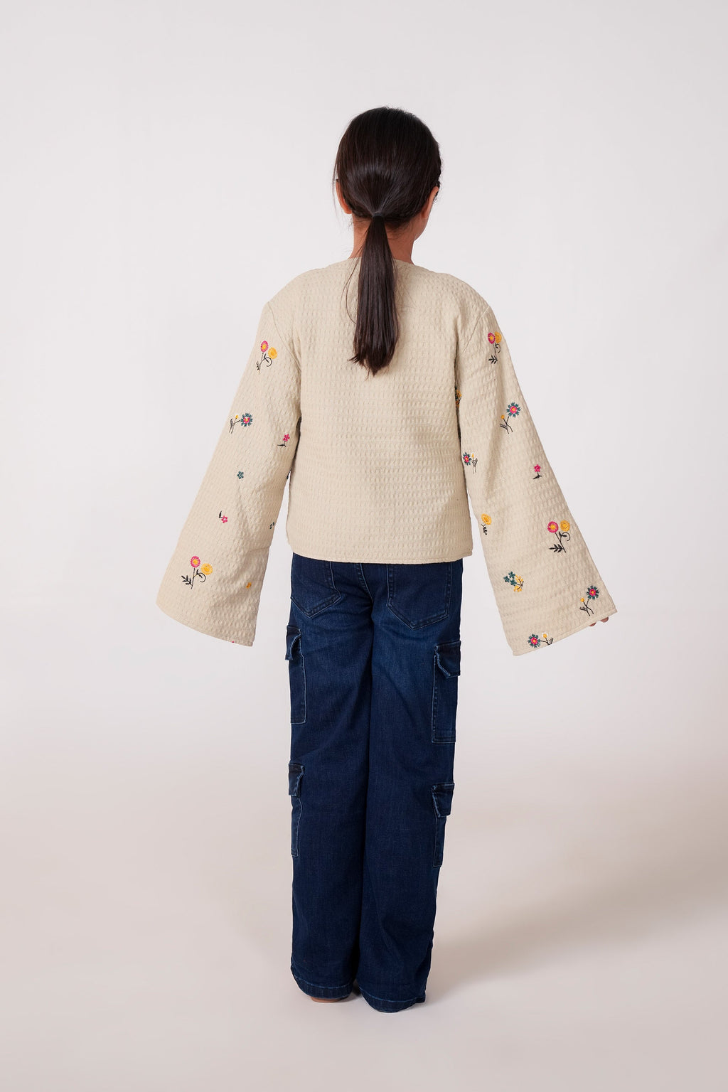 Light Grey Jacquard Embroidered Jacket for Girls | Winter Quilted Top