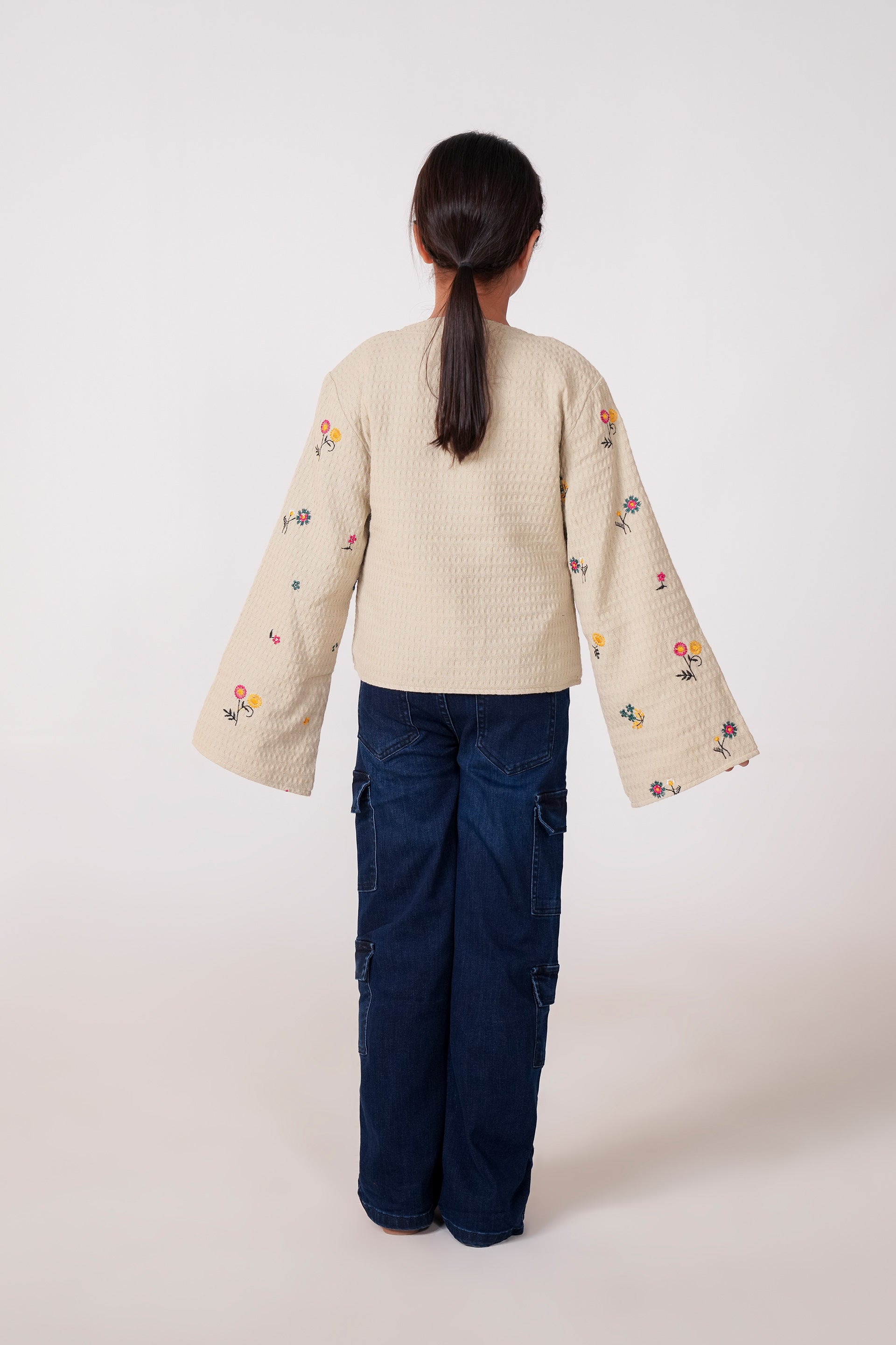 Light Grey Jacquard Embroidered Jacket for Girls | Winter Quilted Top