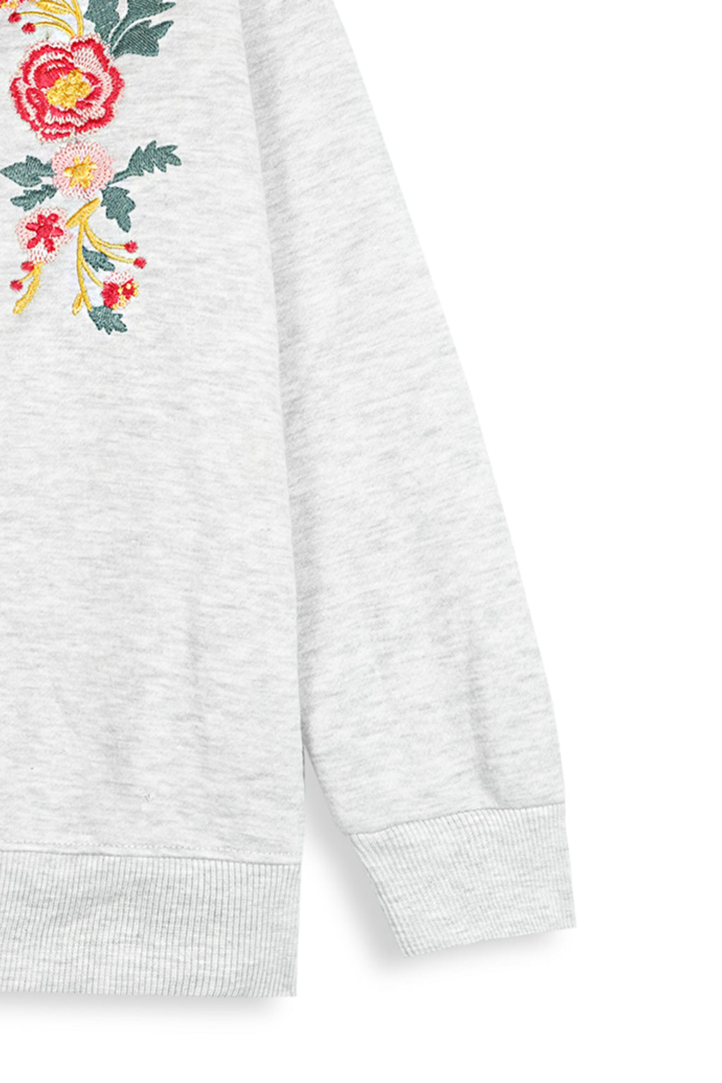 Light Grey Embroidered Zip-Up Sweatshirt | Girls Winter Fleece Jacket