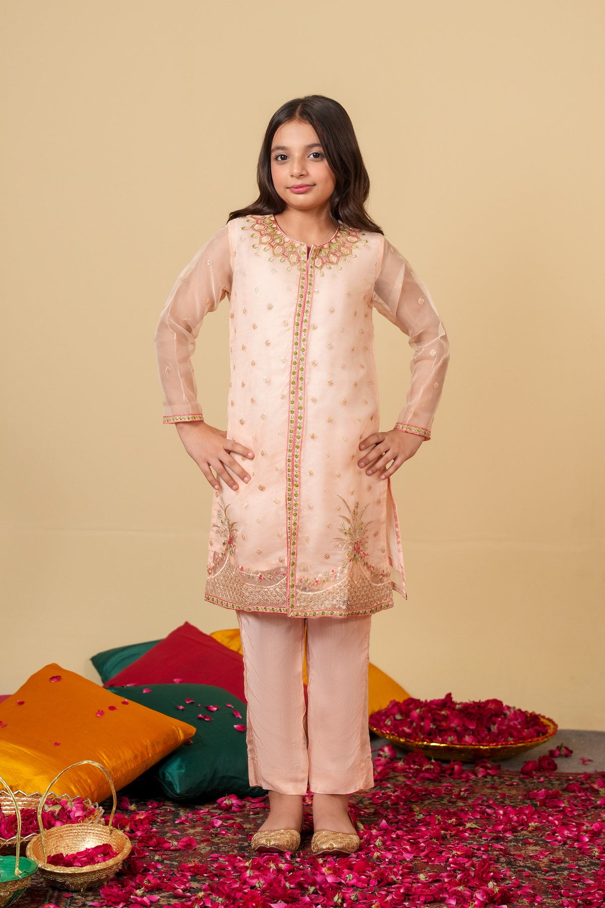 Blush Bloom Organza Suit – Elegant Pastel Festive Wear for Girls