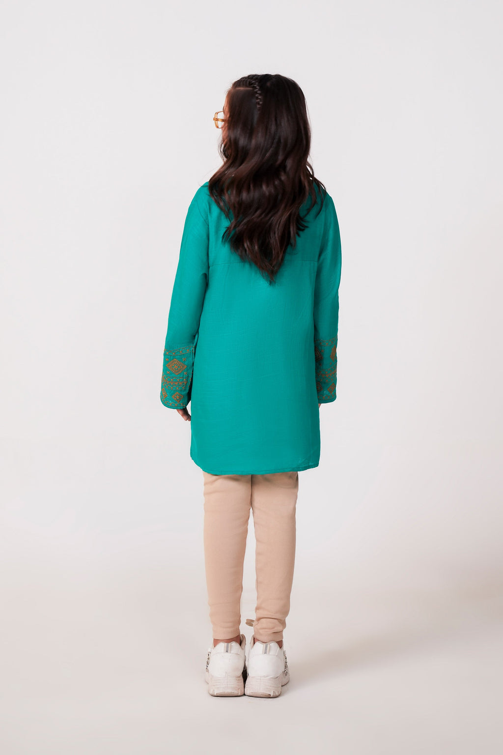 Teal Green Cotton Embroidered Top | Girls Winter Ethnic Wear