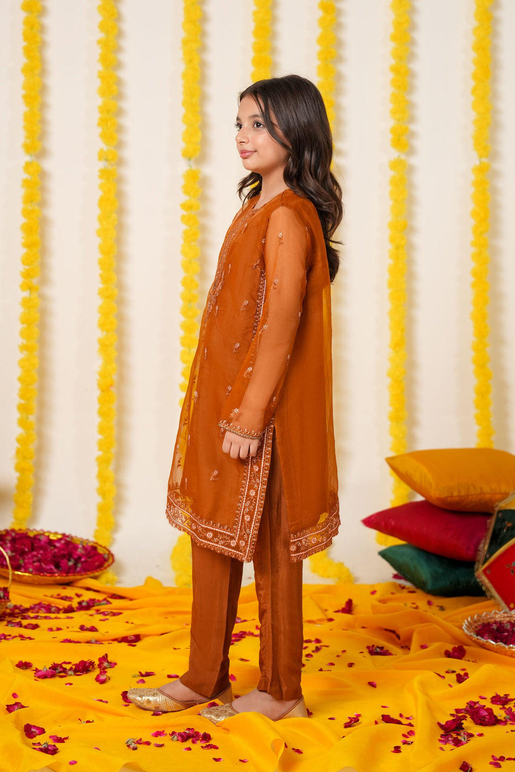 Amber Glow Organza Suit – Festive Eid & Wedding Wear for Girls
