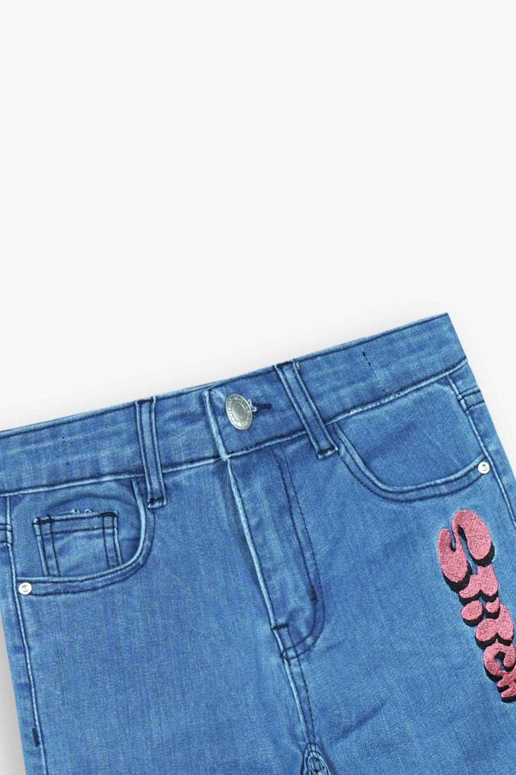 Kids Stitch Embroidered Denim Pants | Wide-Leg Blue Jeans