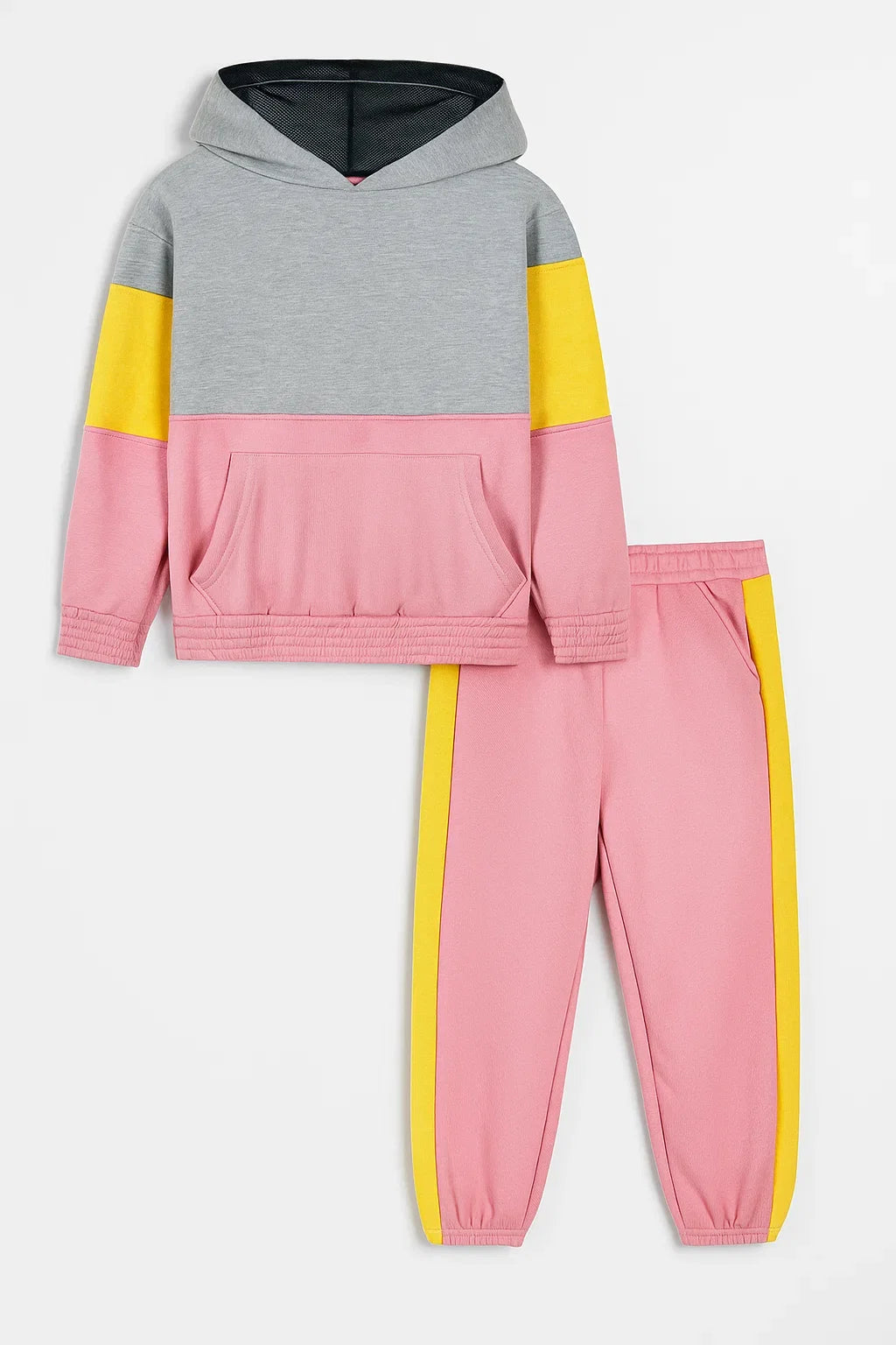 Kids Color Block Hoodie & Jogger Set – 100% Cotton Fleece