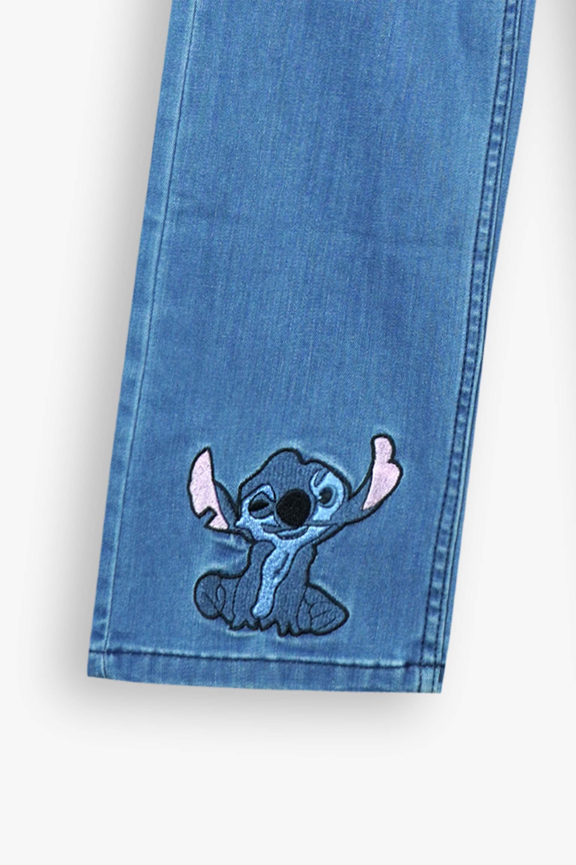 Kids Stitch Embroidered Denim Pants | Wide-Leg Blue Jeans
