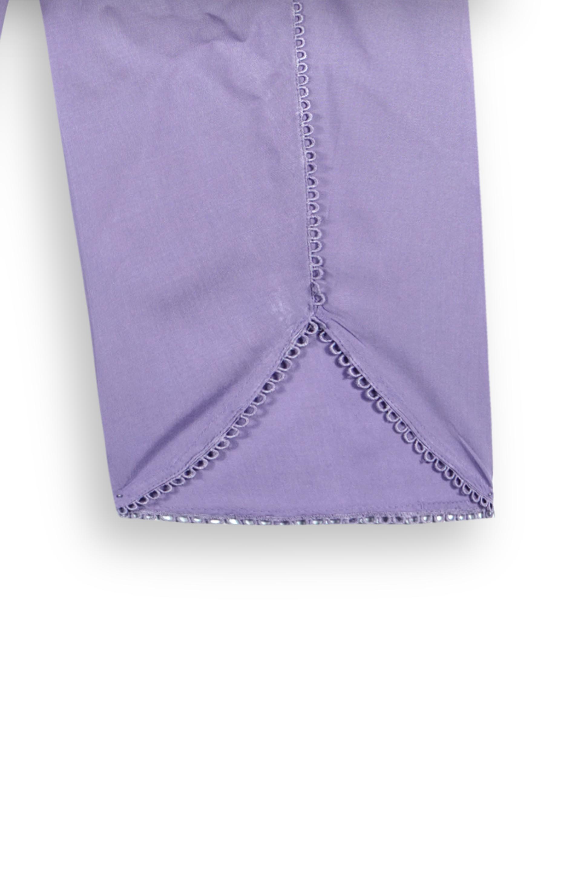 Girls Lavender Cambric Cotton Winter Suit with Gold Tilla Embroidery & Tulip Trouser