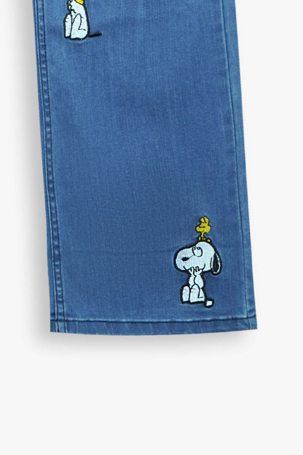 Kids Snoopy Embroidered Denim Pants | Wide-Leg Blue Jeans