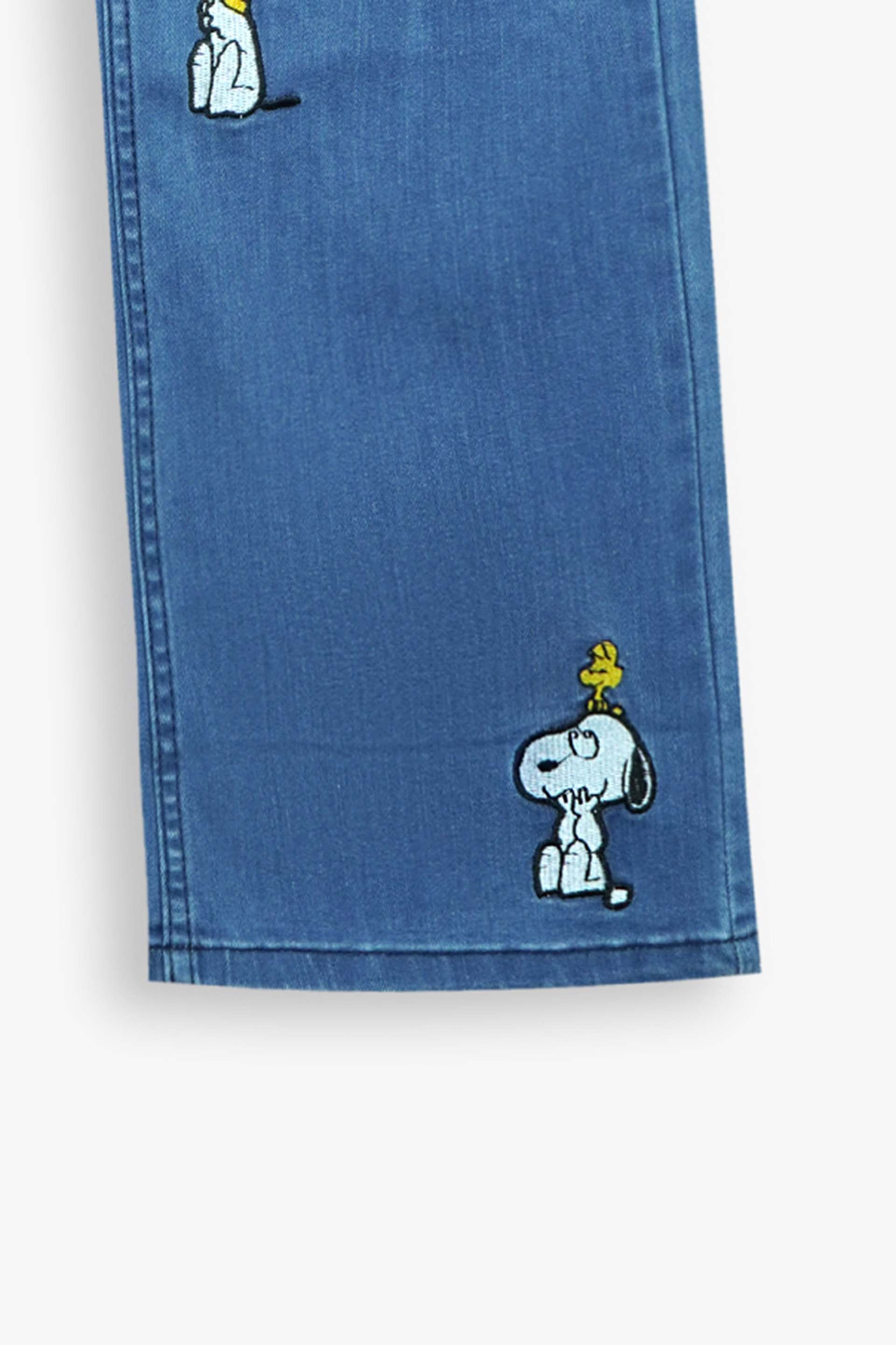 Kids Snoopy Embroidered Denim Pants | Wide-Leg Blue Jeans