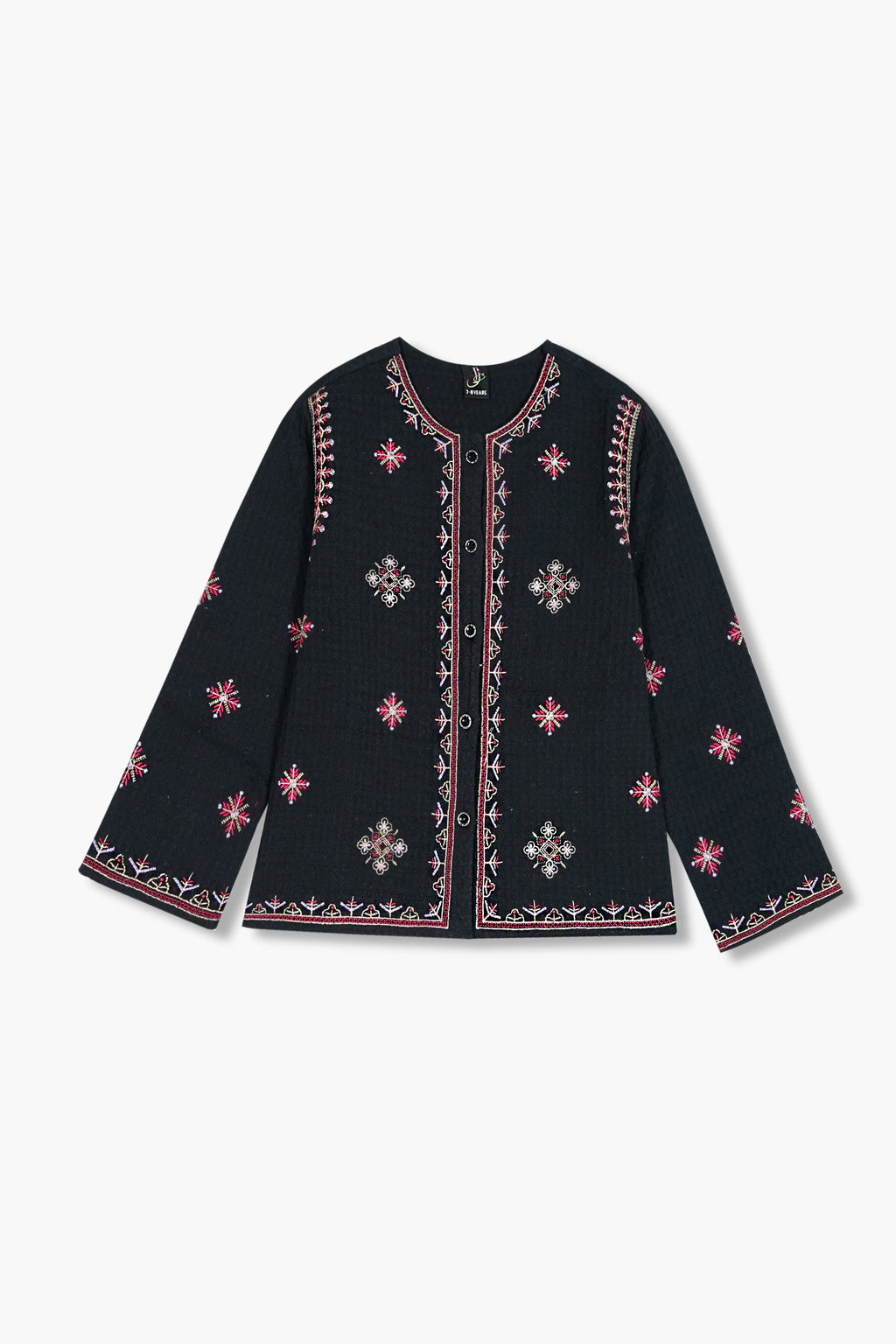 Black Jacquard Embroidered top – Elegant Winter Wear for Girls
