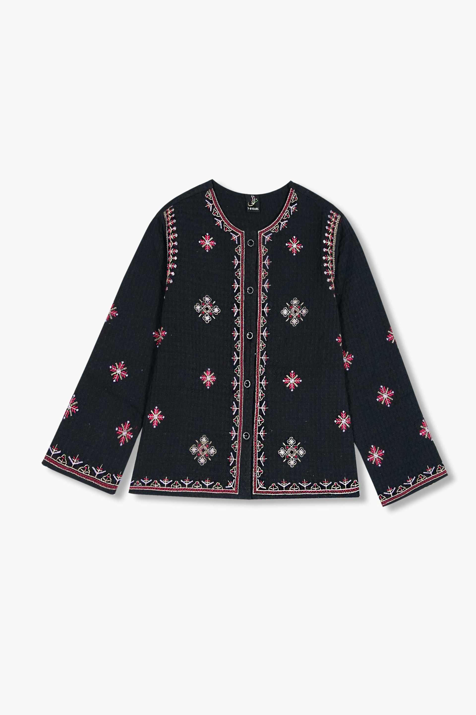 Black Jacquard Embroidered top – Elegant Winter Wear for Girls