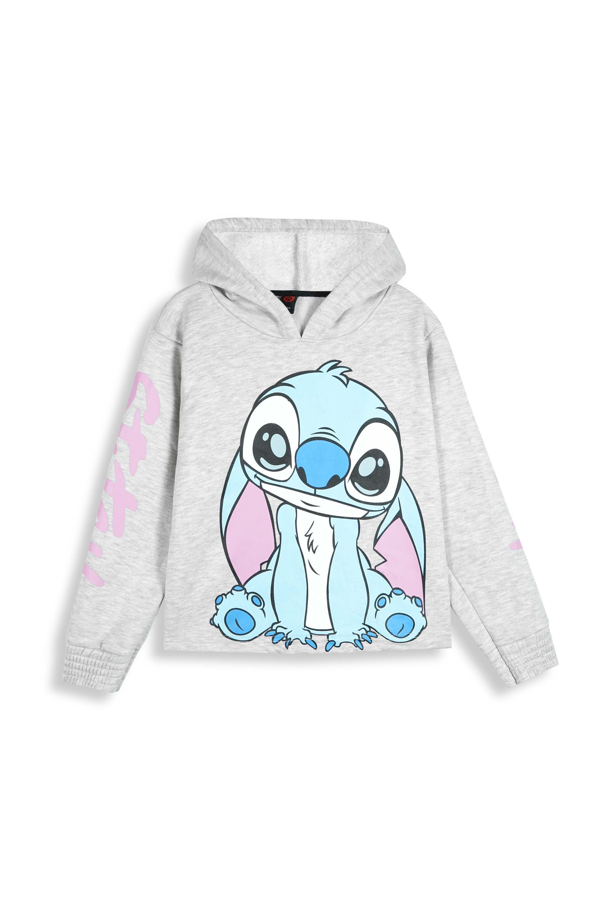 Stitch Printed Fleece Tracksuit – Short Body Hoodie & Jogger Set for Kids