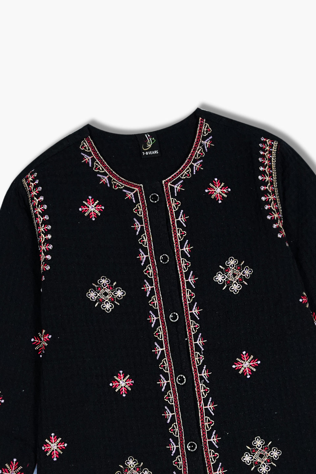 Black Jacquard Embroidered top – Elegant Winter Wear for Girls