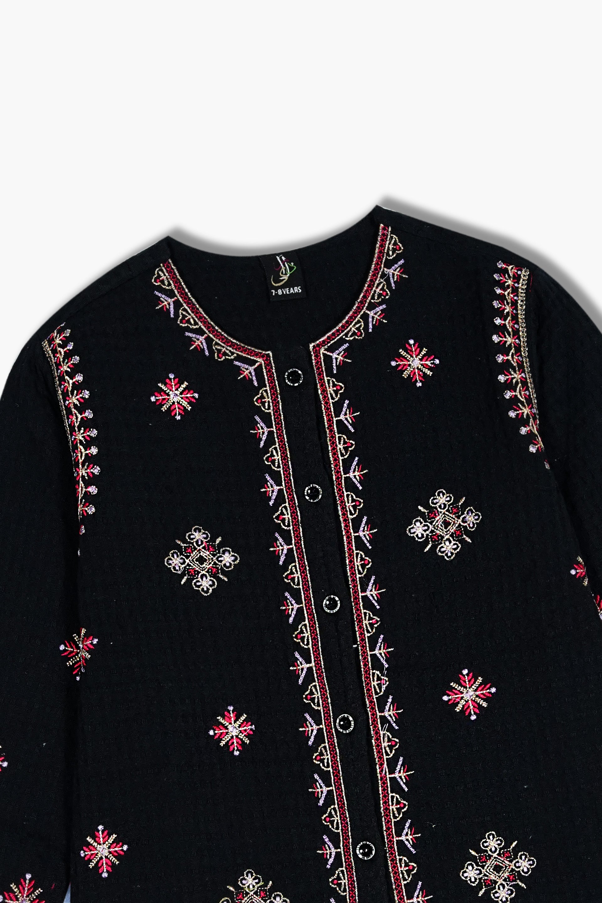 Black Jacquard Embroidered top – Elegant Winter Wear for Girls