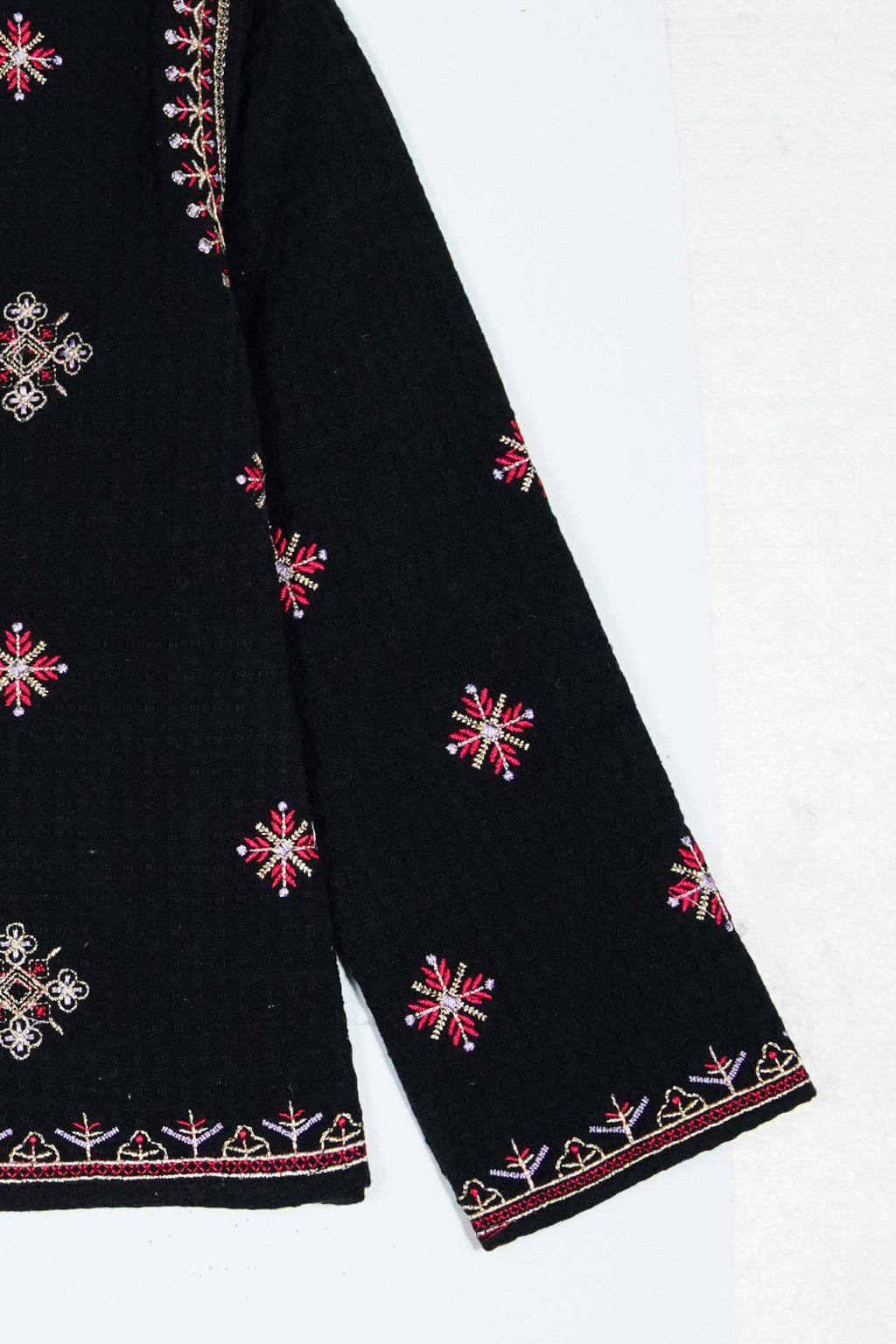 Black Jacquard Embroidered top – Elegant Winter Wear for Girls