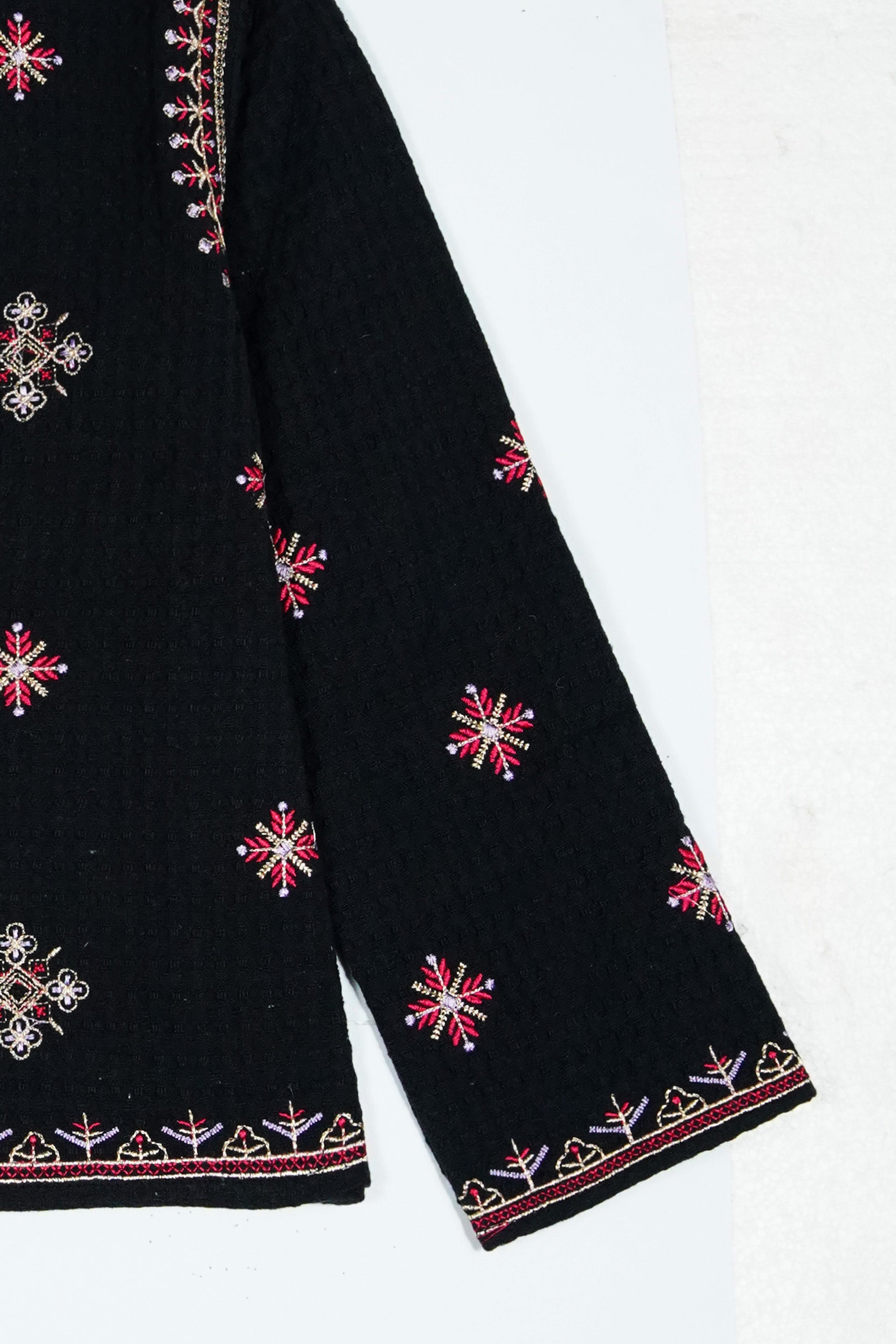 Black Jacquard Embroidered top – Elegant Winter Wear for Girls