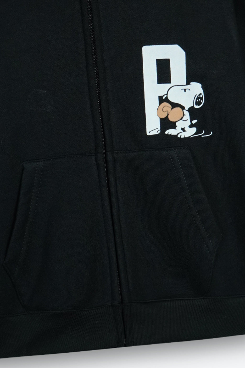 Snoopy Kids Zip-Up Hoodie – Black | 100% Cotton Fleece