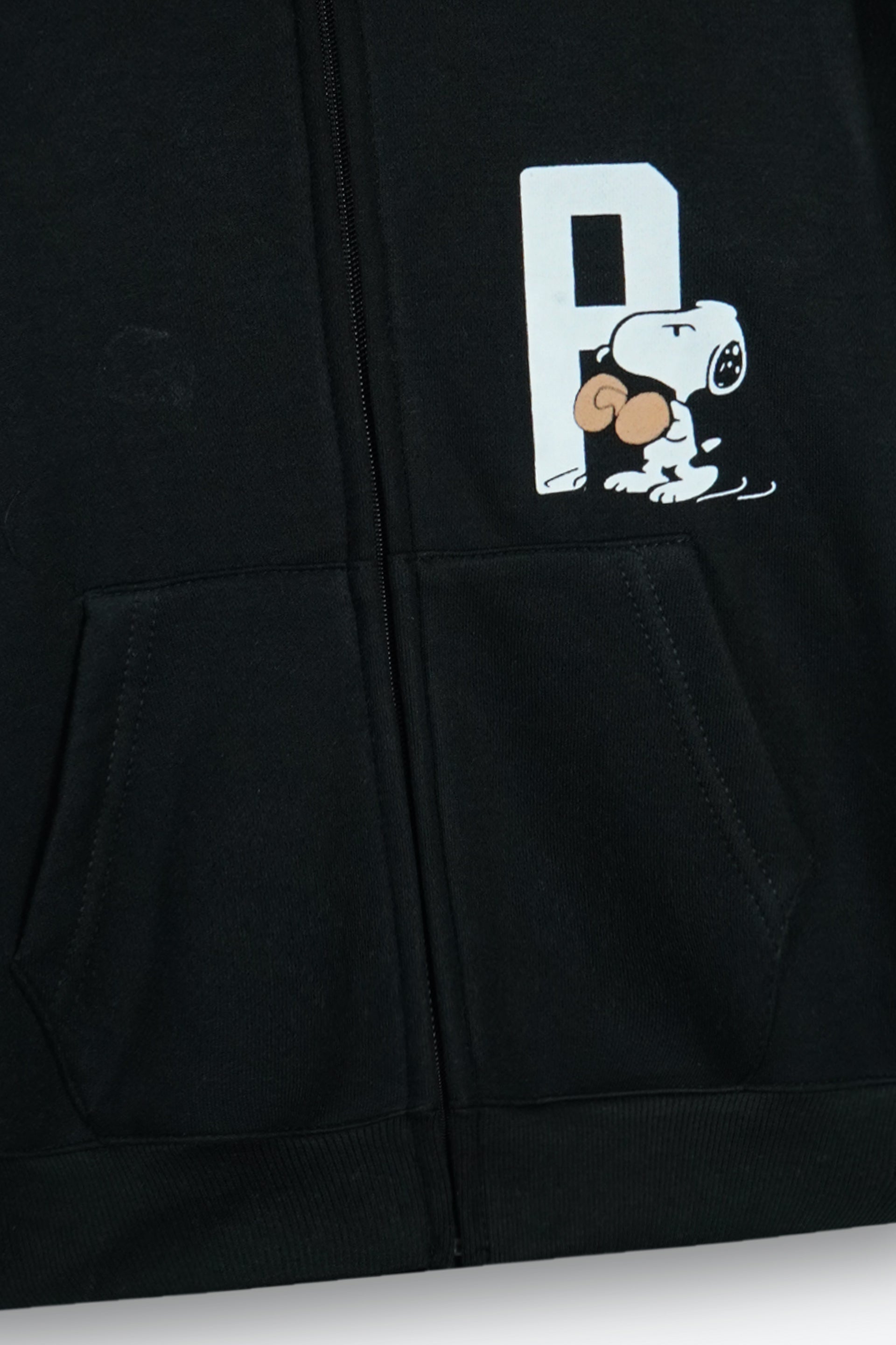 Snoopy Kids Zip-Up Hoodie – Black | 100% Cotton Fleece