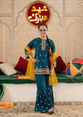 Girls' Festive Teal Embroidered Gharara Set