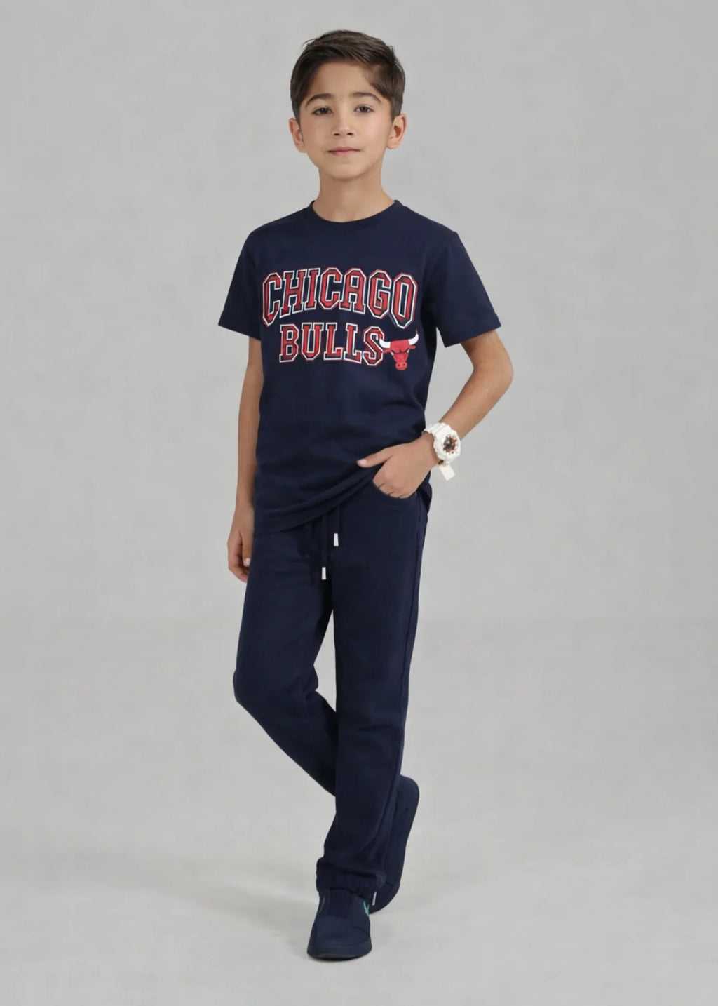 Kids Chicago Bulls Navy Co-ord Set – Graphic T-Shirt & Jogger Pants