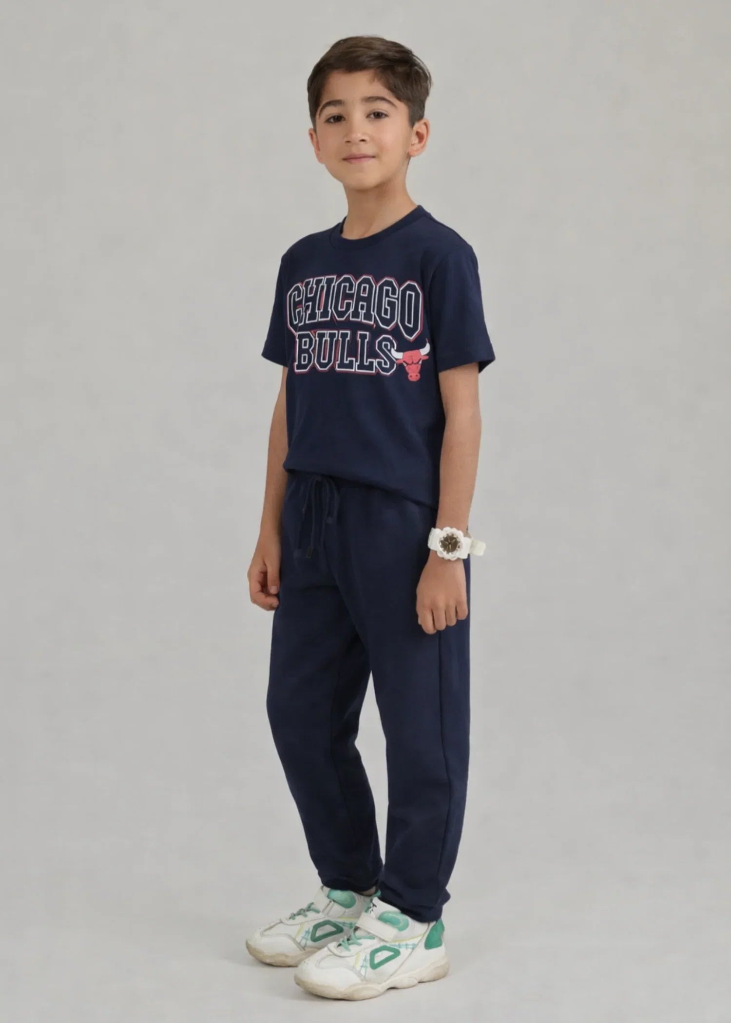 Kids Chicago Bulls Navy Co-ord Set – Graphic T-Shirt & Jogger Pants