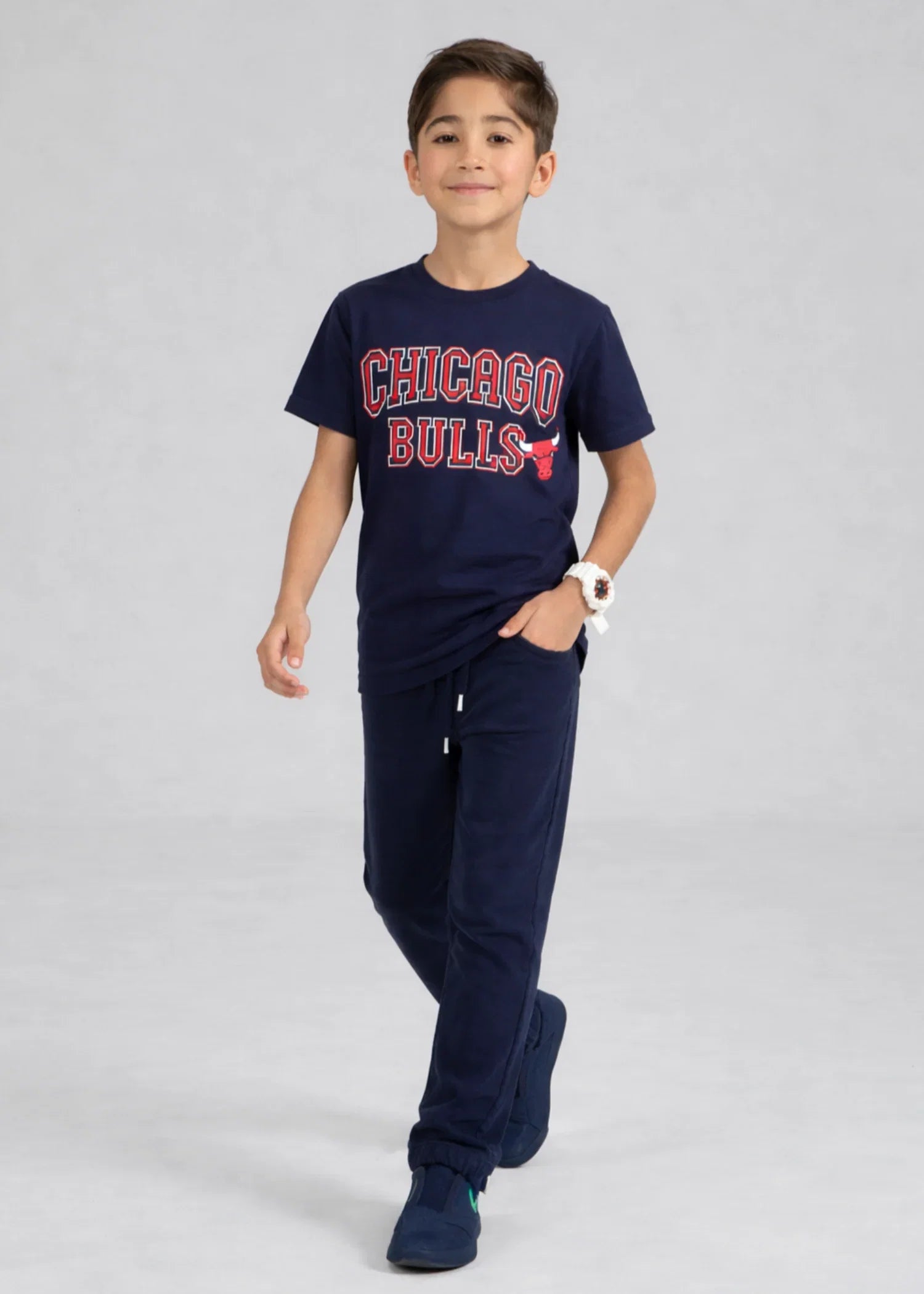Kids Chicago Bulls Navy Co-ord Set – Graphic T-Shirt & Jogger Pants