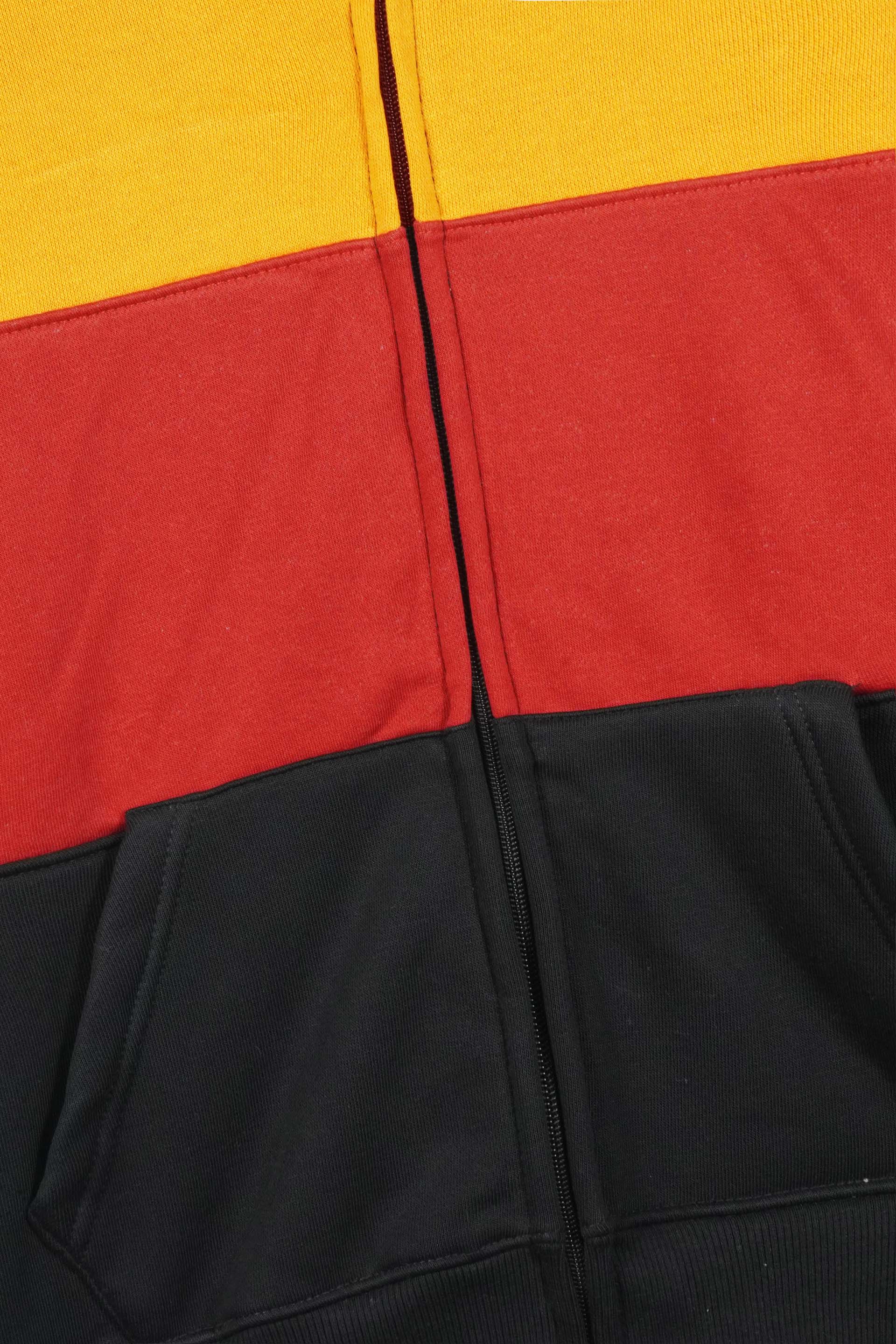 Kids Color-Block Fleece Zip-Up Jacket – Mustard, Red & Black