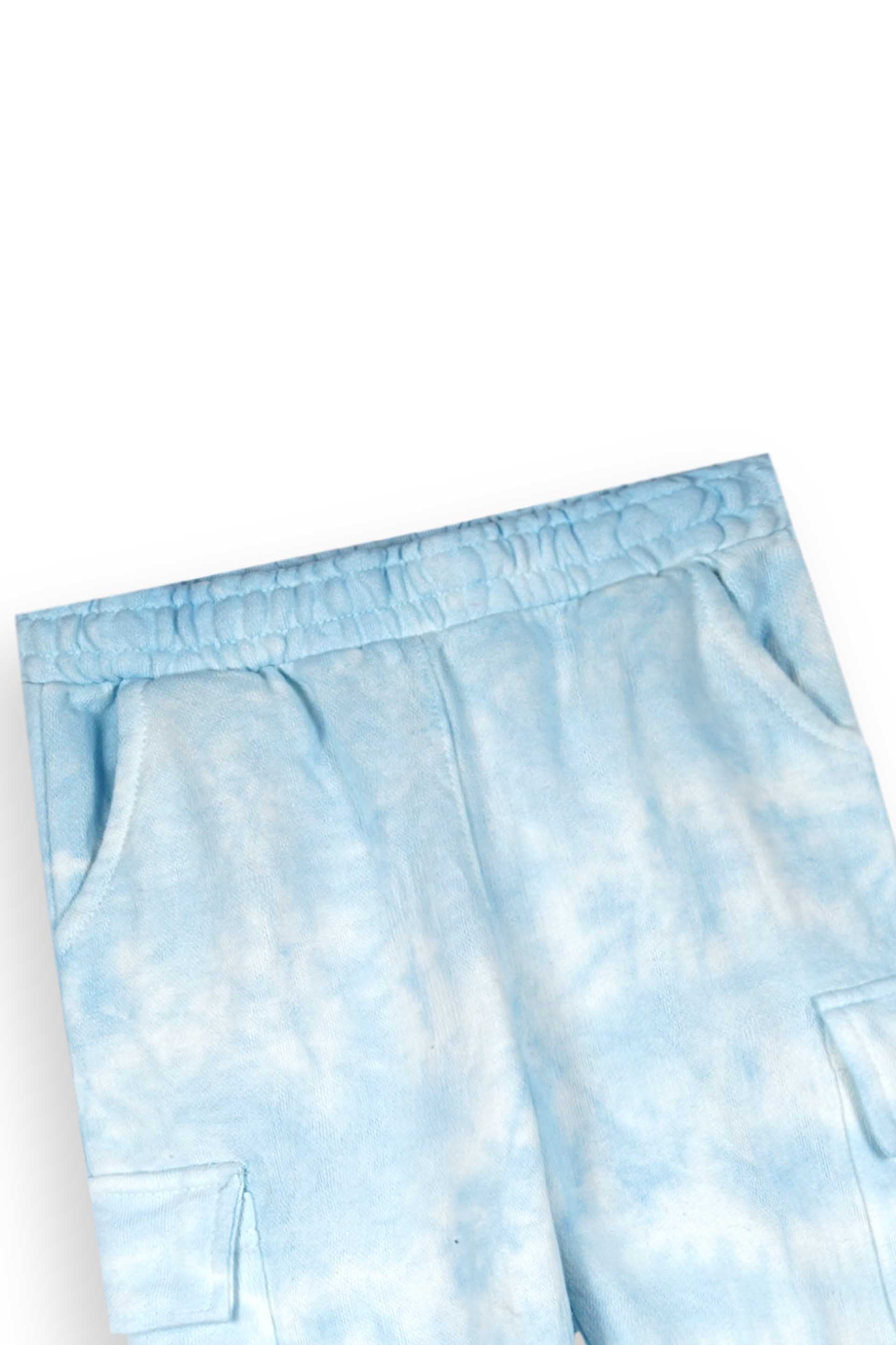 Sky Blue Tie-Dye Terry Tracksuit | 100% Cotton | Cozy Winter Outfit for Kids