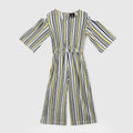 Fashion All Over Stripes Printed Soft Cotton Frill Jumpsuit