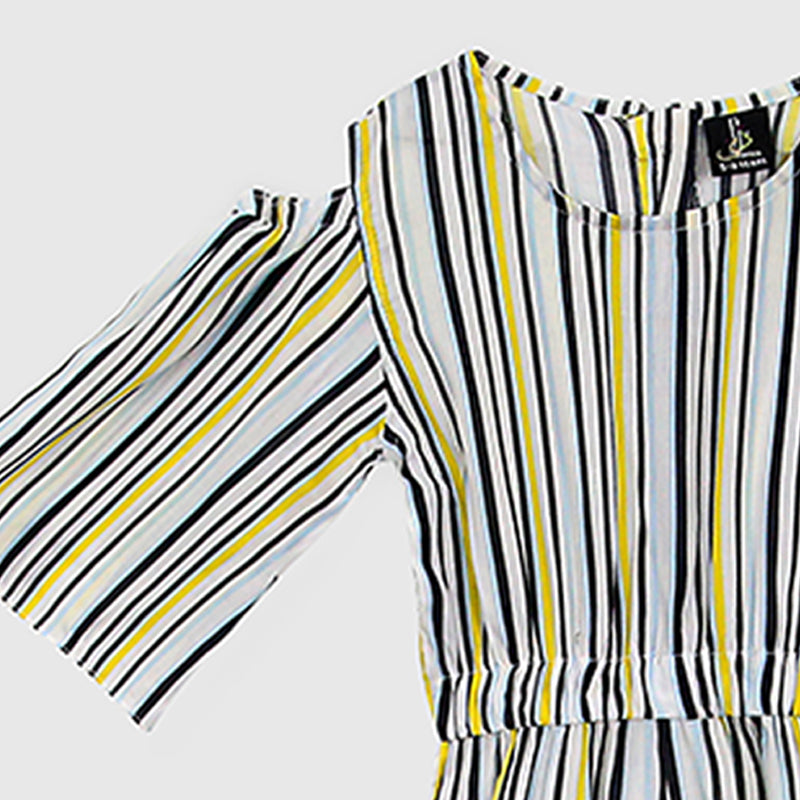 Fashion All Over Stripes Printed Soft Cotton Frill Jumpsuit