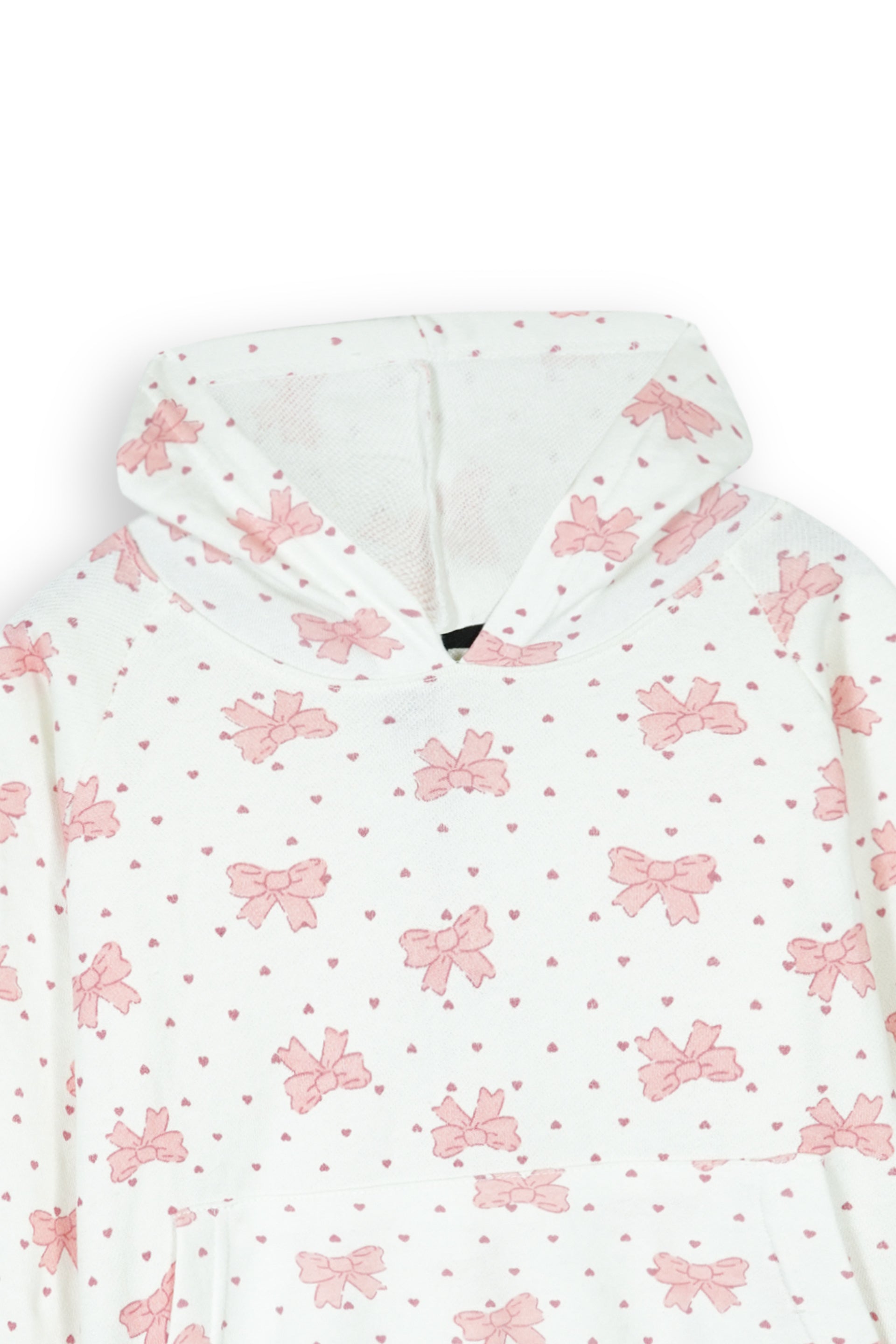 Kids Bows and Mini-Heart Print Frill Hemline Hoodie - 100% Cotton Terry