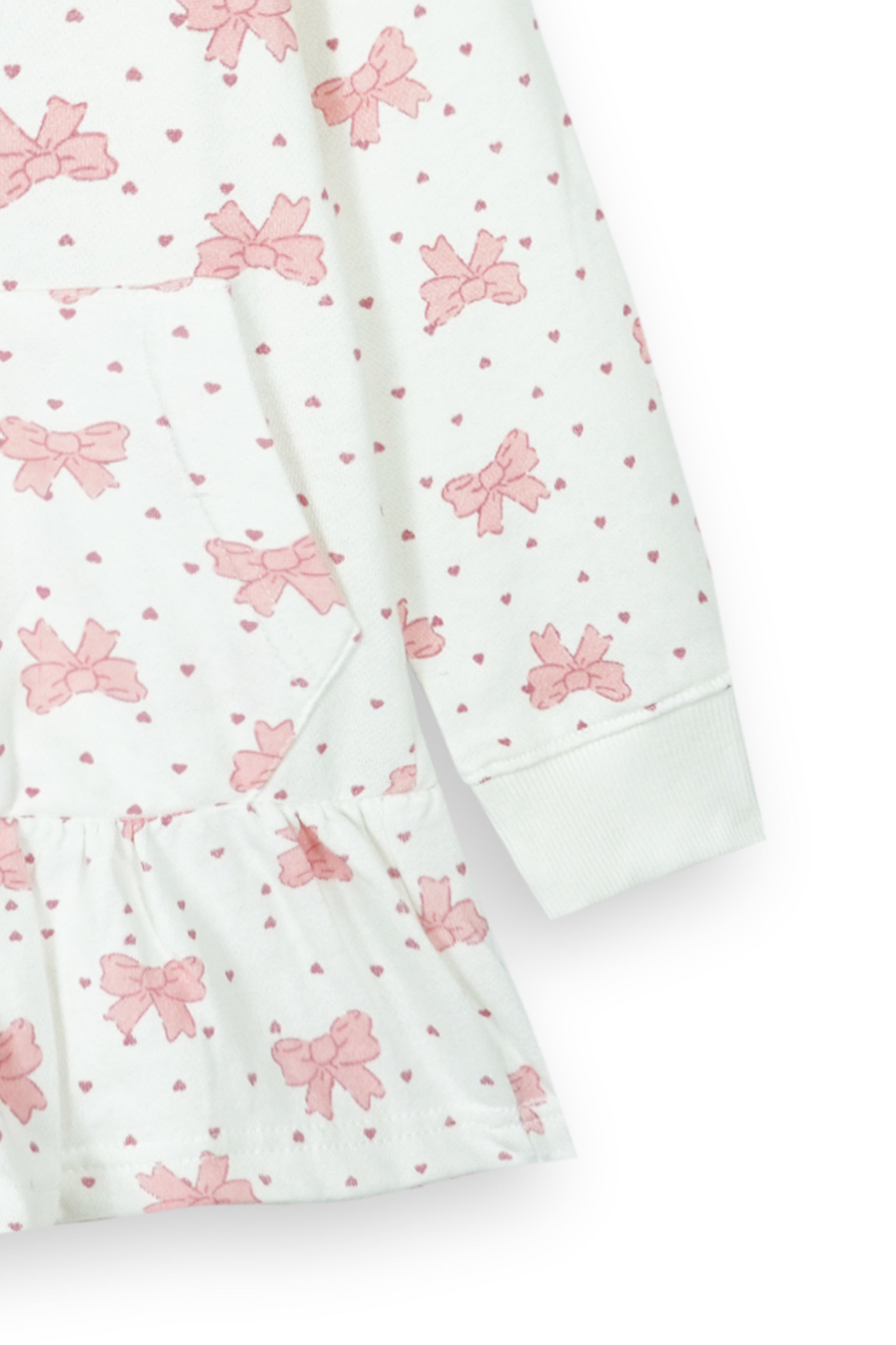 Kids Bows and Mini-Heart Print Frill Hemline Hoodie - 100% Cotton Terry