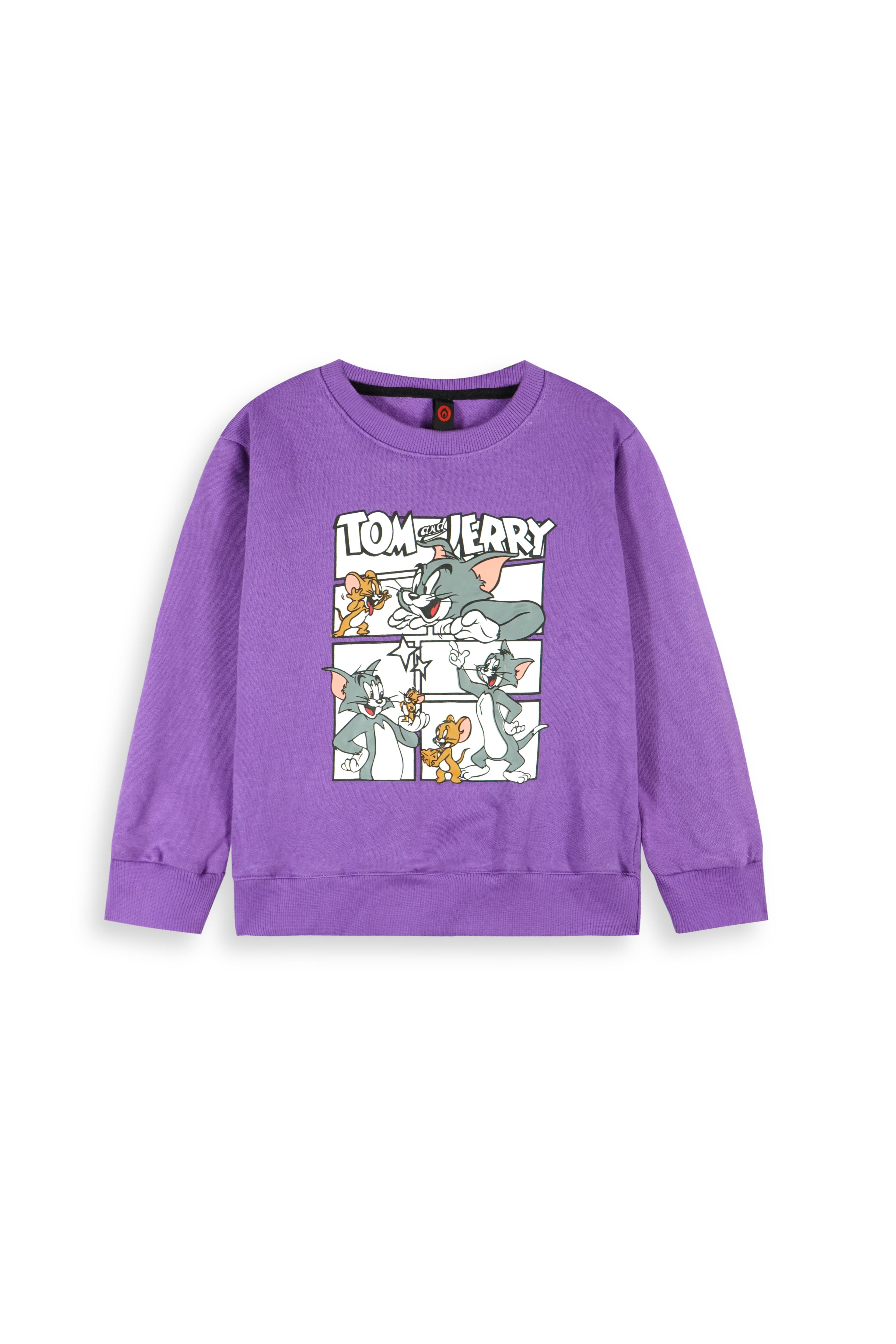 Kids Purple Tom & Jerry Fleece Tracksuit – 100% Cotton Fleece