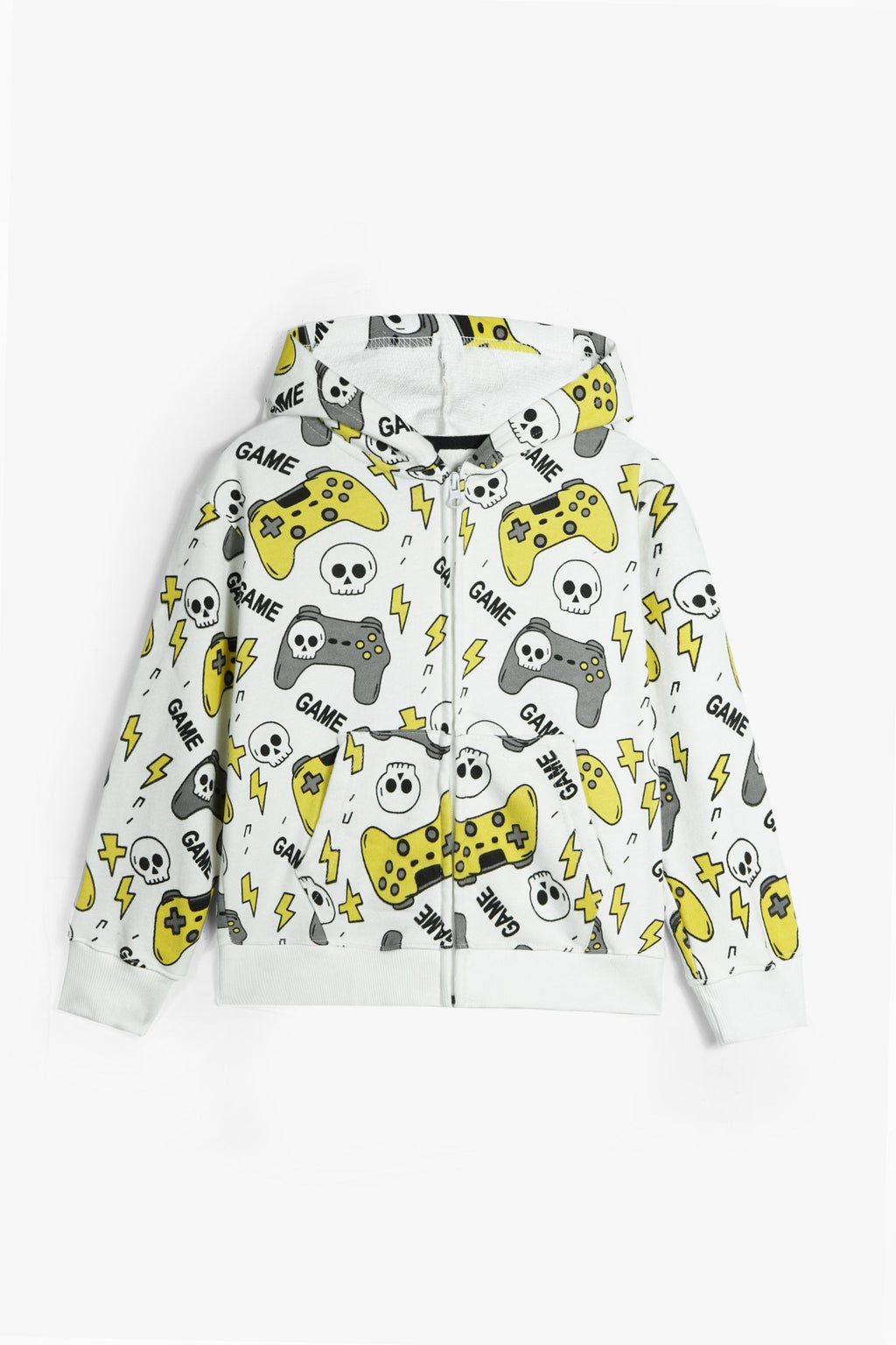 Gaming Print 100% Cotton Terry Hoodie – Kids Zip-Up Hoodie