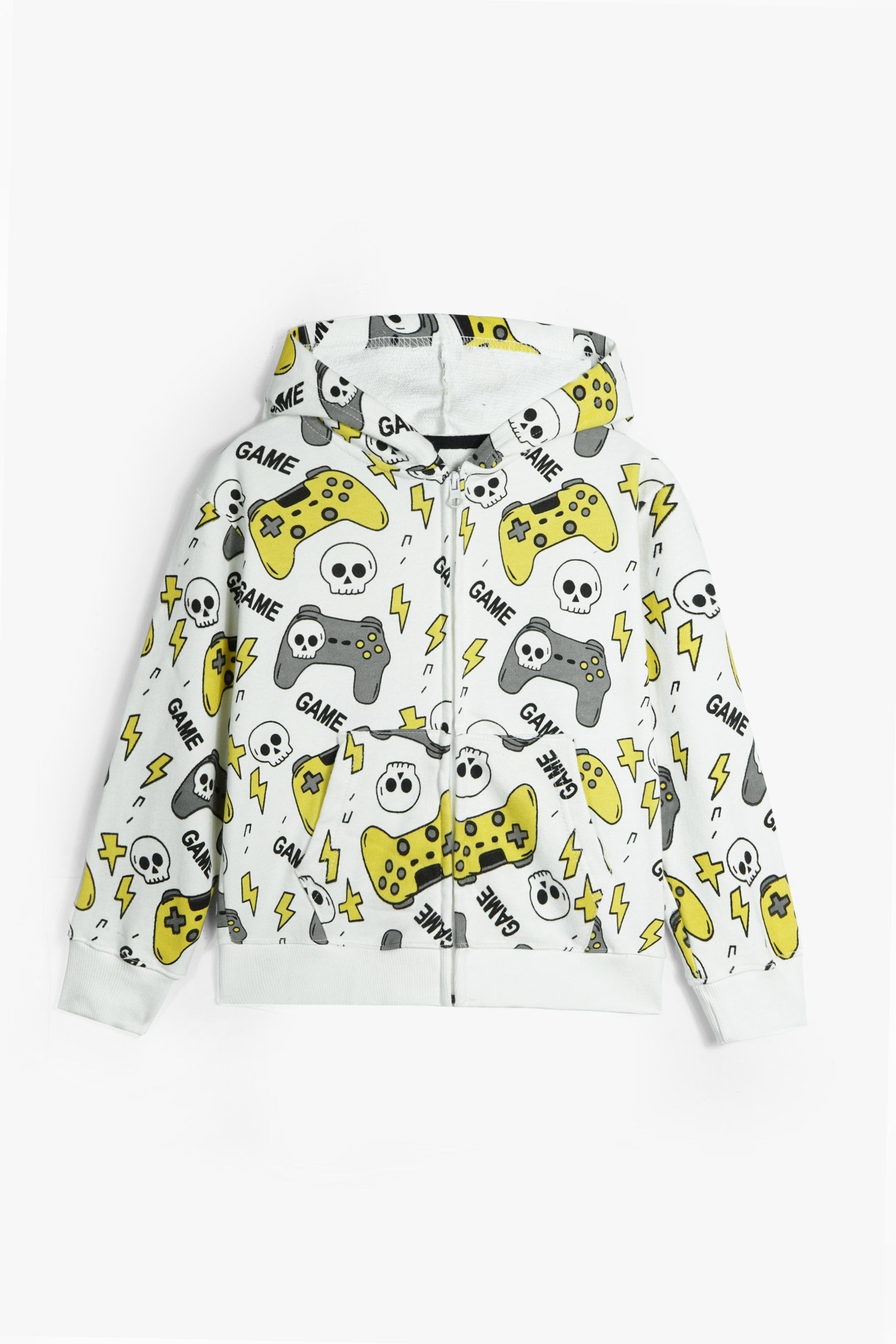 Gaming Print 100% Cotton Terry Hoodie – Kids Zip-Up Hoodie