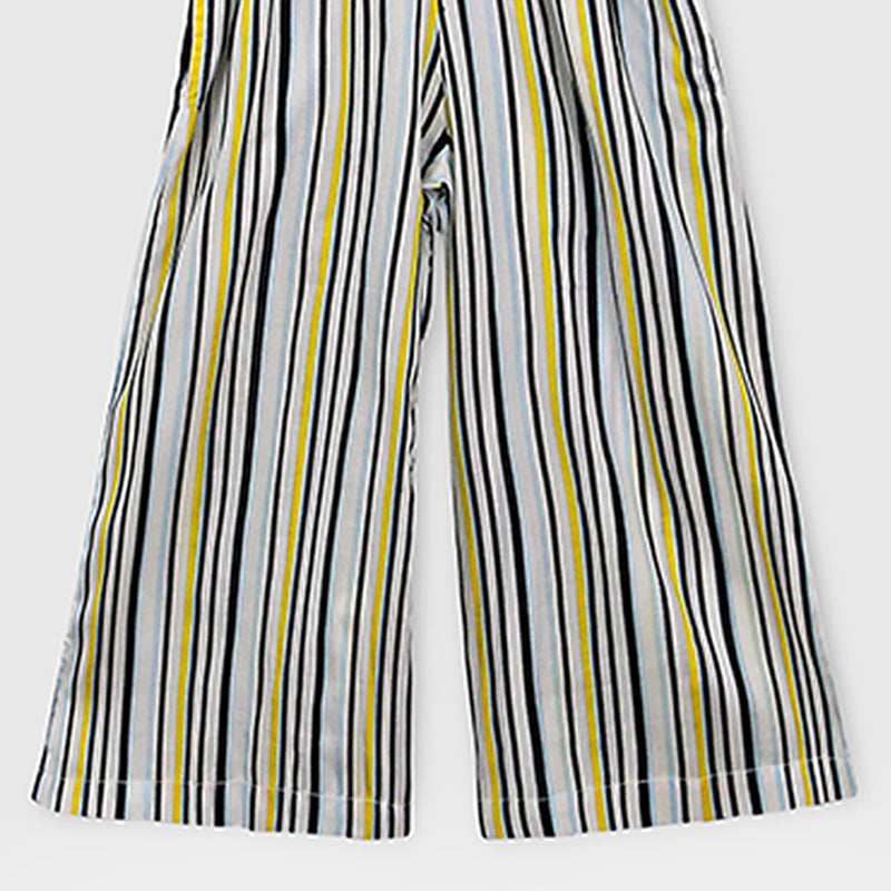Fashion All Over Stripes Printed Soft Cotton Frill Jumpsuit
