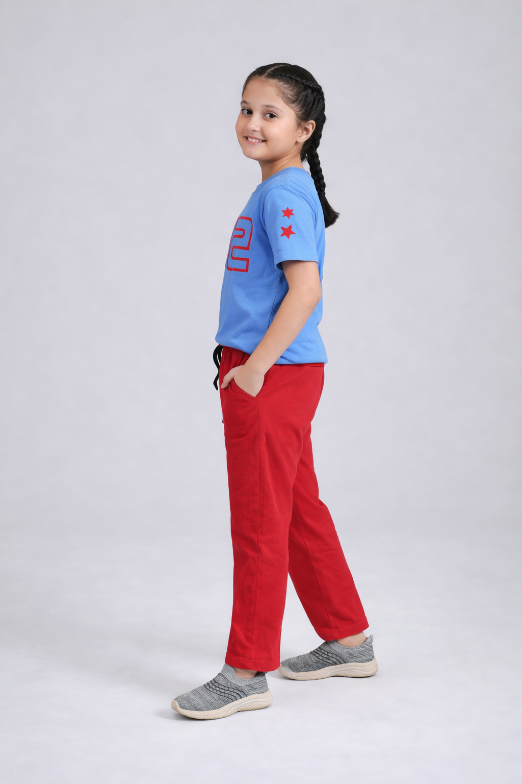 Kids' "Star 92" Athletic Co-ord Set – Light Blue & Red