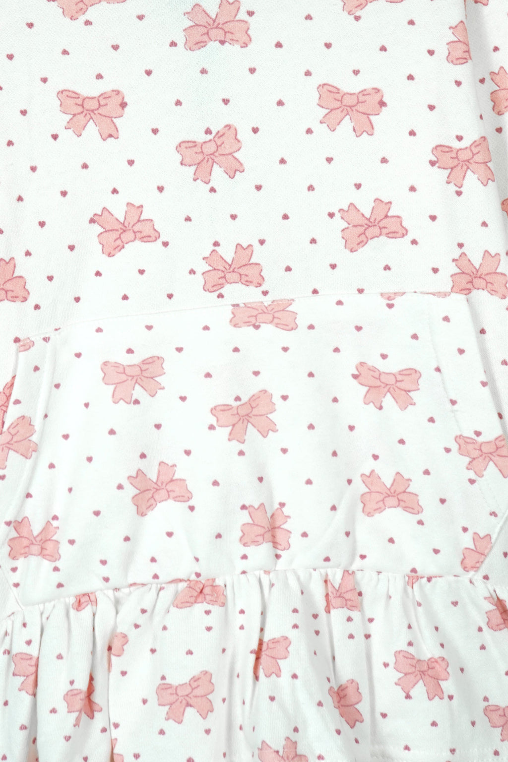 Kids Bows and Mini-Heart Print Frill Hemline Hoodie - 100% Cotton Terry