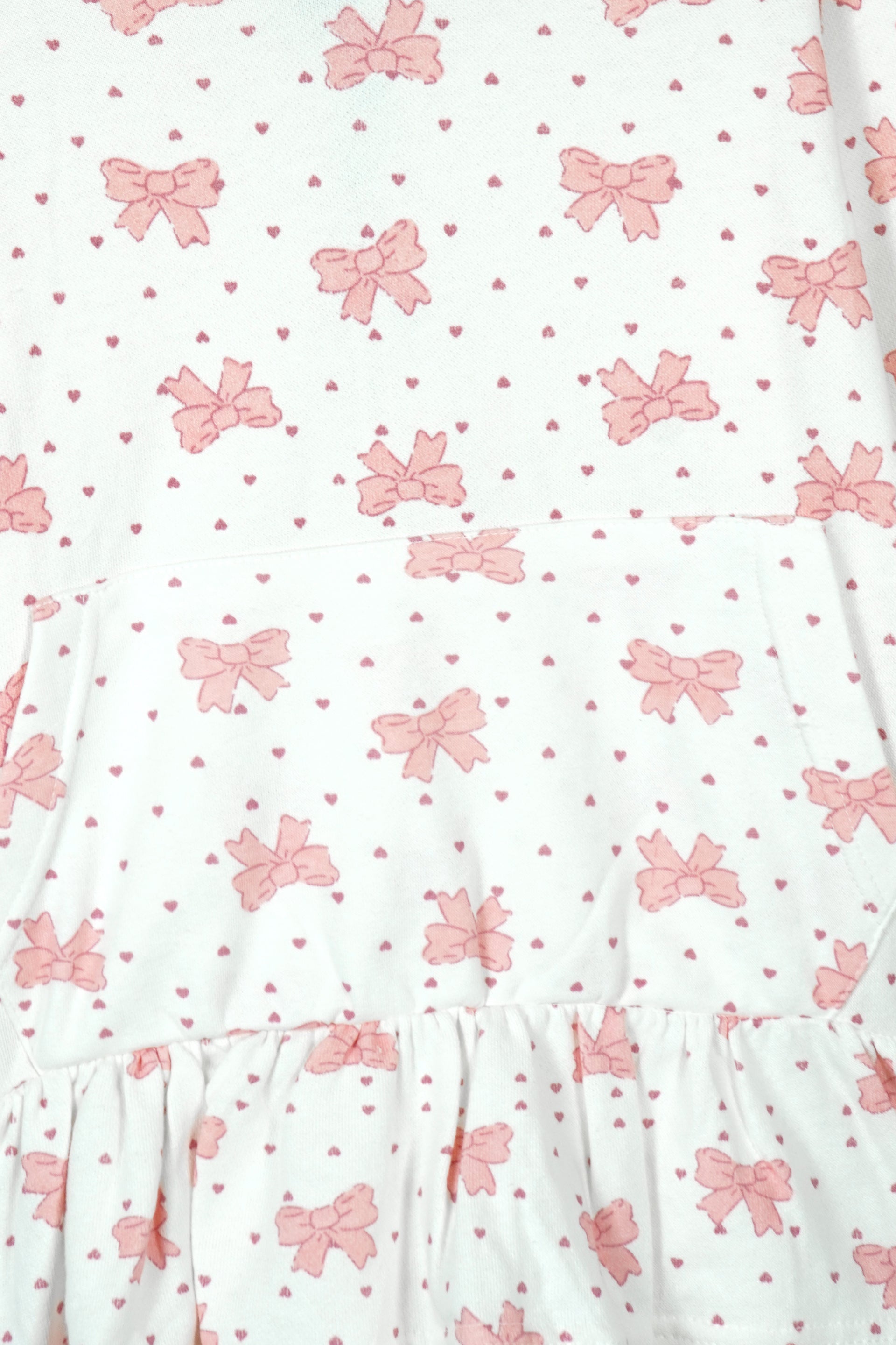Kids Bows and Mini-Heart Print Frill Hemline Hoodie - 100% Cotton Terry