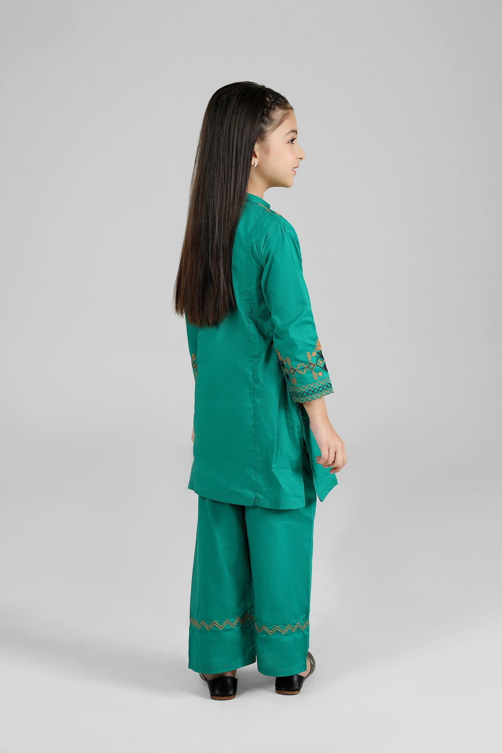 Crimson Bloom: Girls' 100% Cotton 2-Piece Festive Eastern Suit