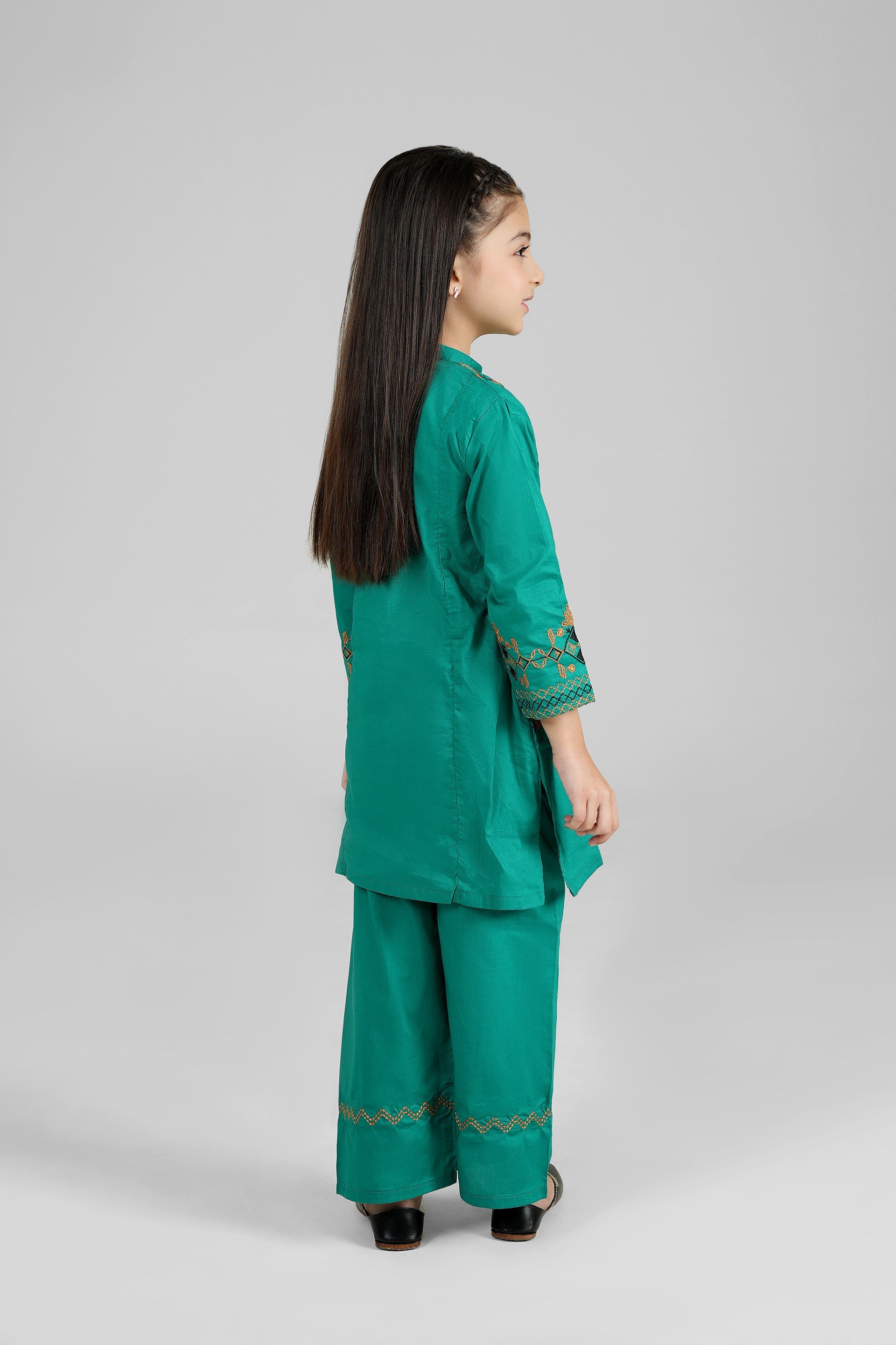 Crimson Bloom: Girls' 100% Cotton 2-Piece Festive Eastern Suit