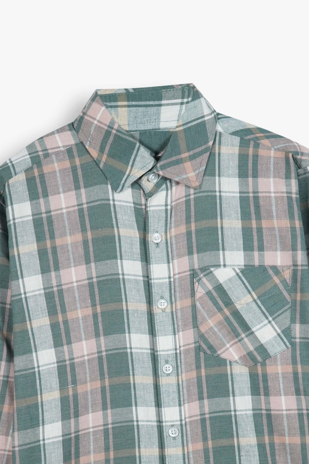 Kids Green-Grey Plaid Cotton Casual Shirt