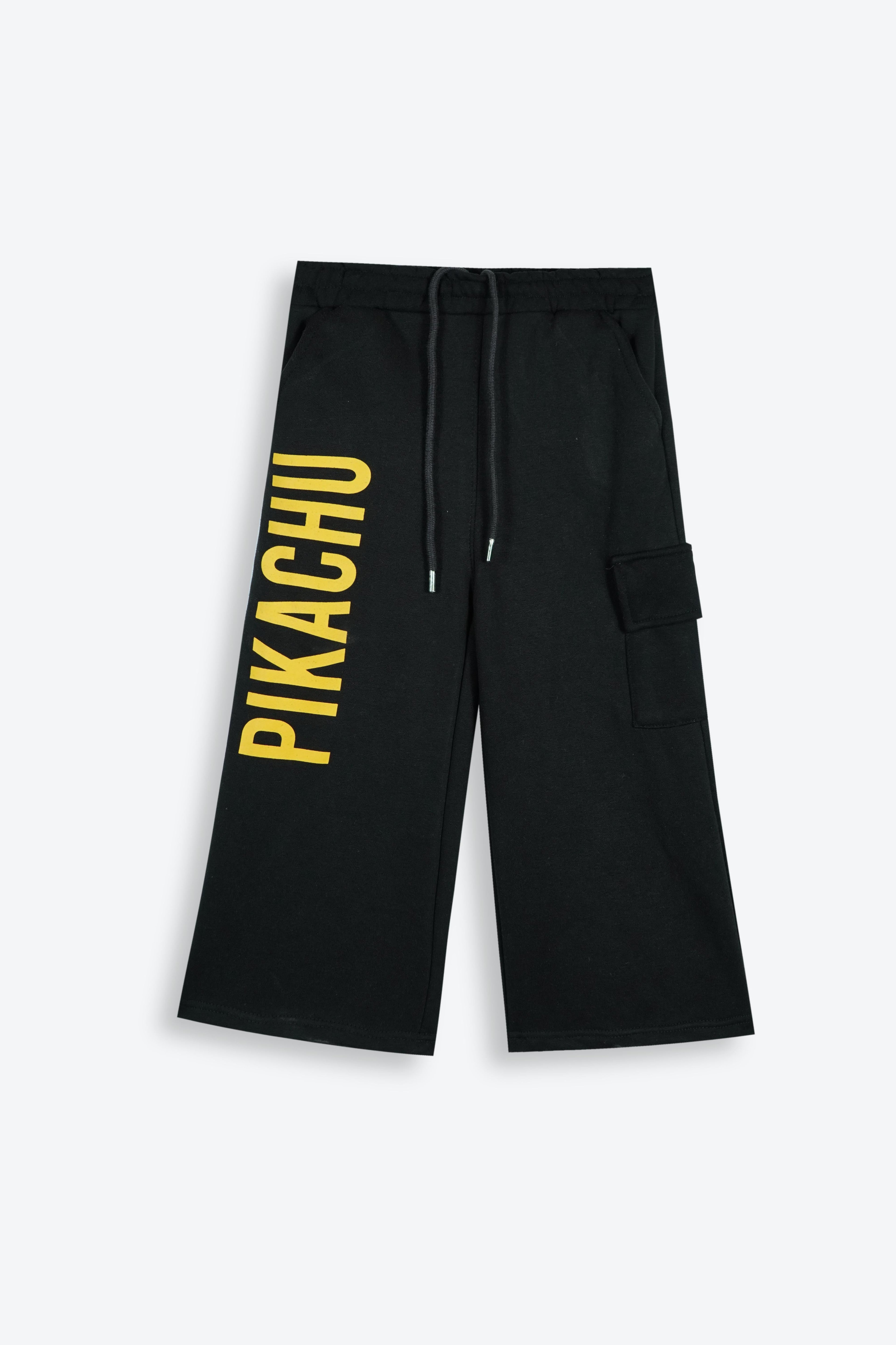 Pokémon Pikachu Girls Tracksuit – Yellow Hoodie & Black Wide-Leg Pants | 100% Cotton Fleece