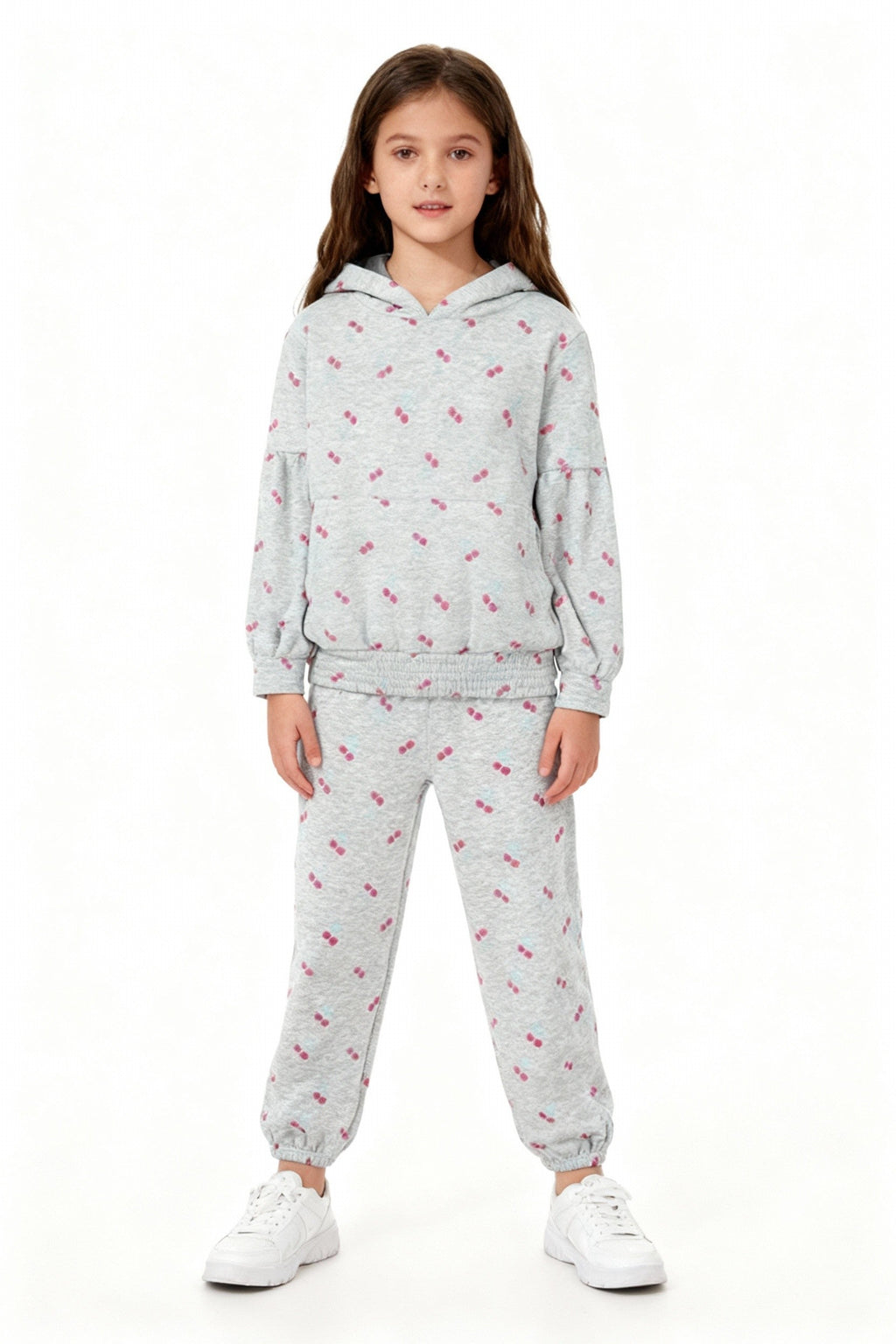 Kids Cherry Print Hoodie & Jogger Set – 100% Cotton Fleece