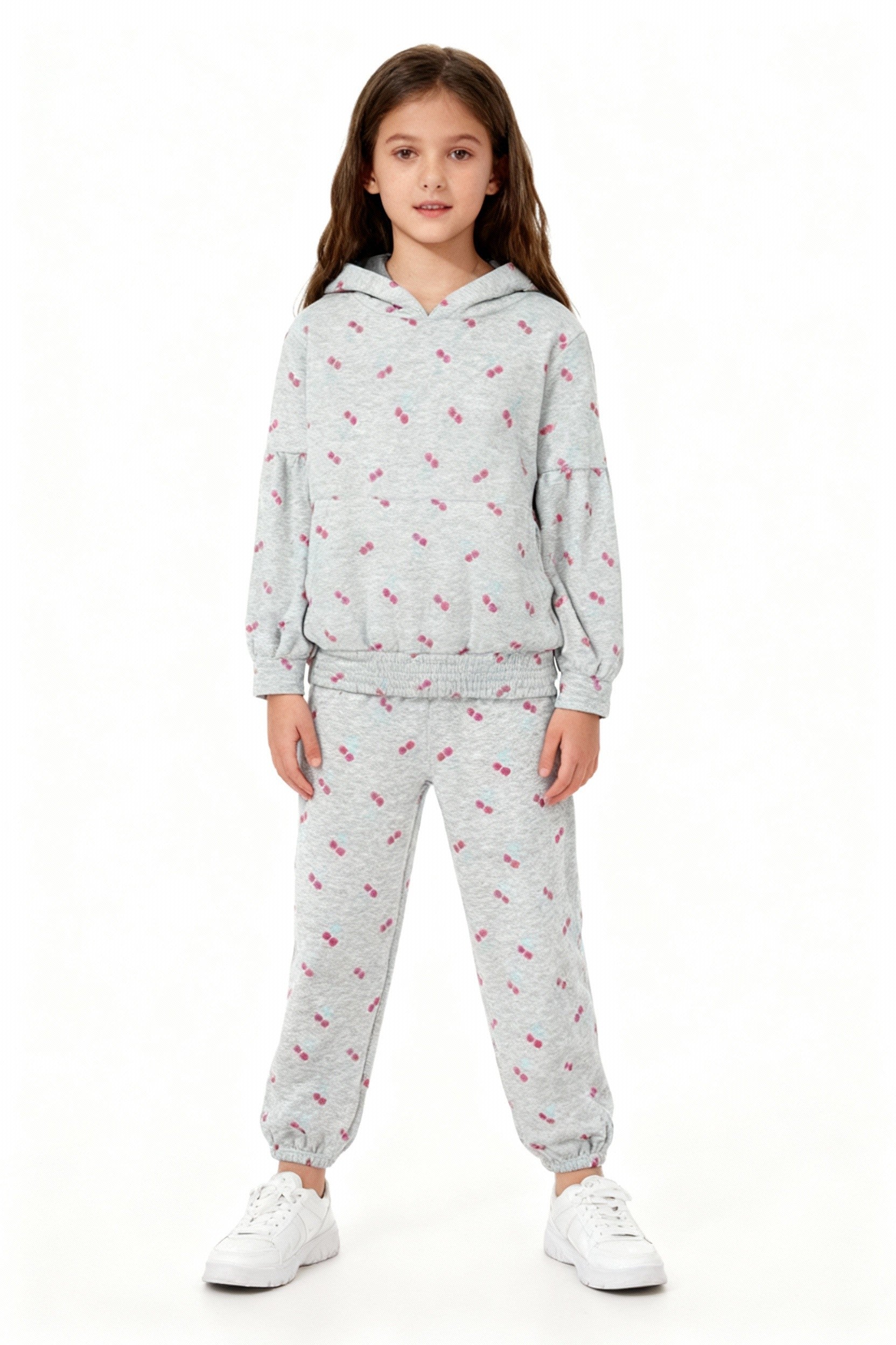Kids Cherry Print Hoodie & Jogger Set – 100% Cotton Fleece