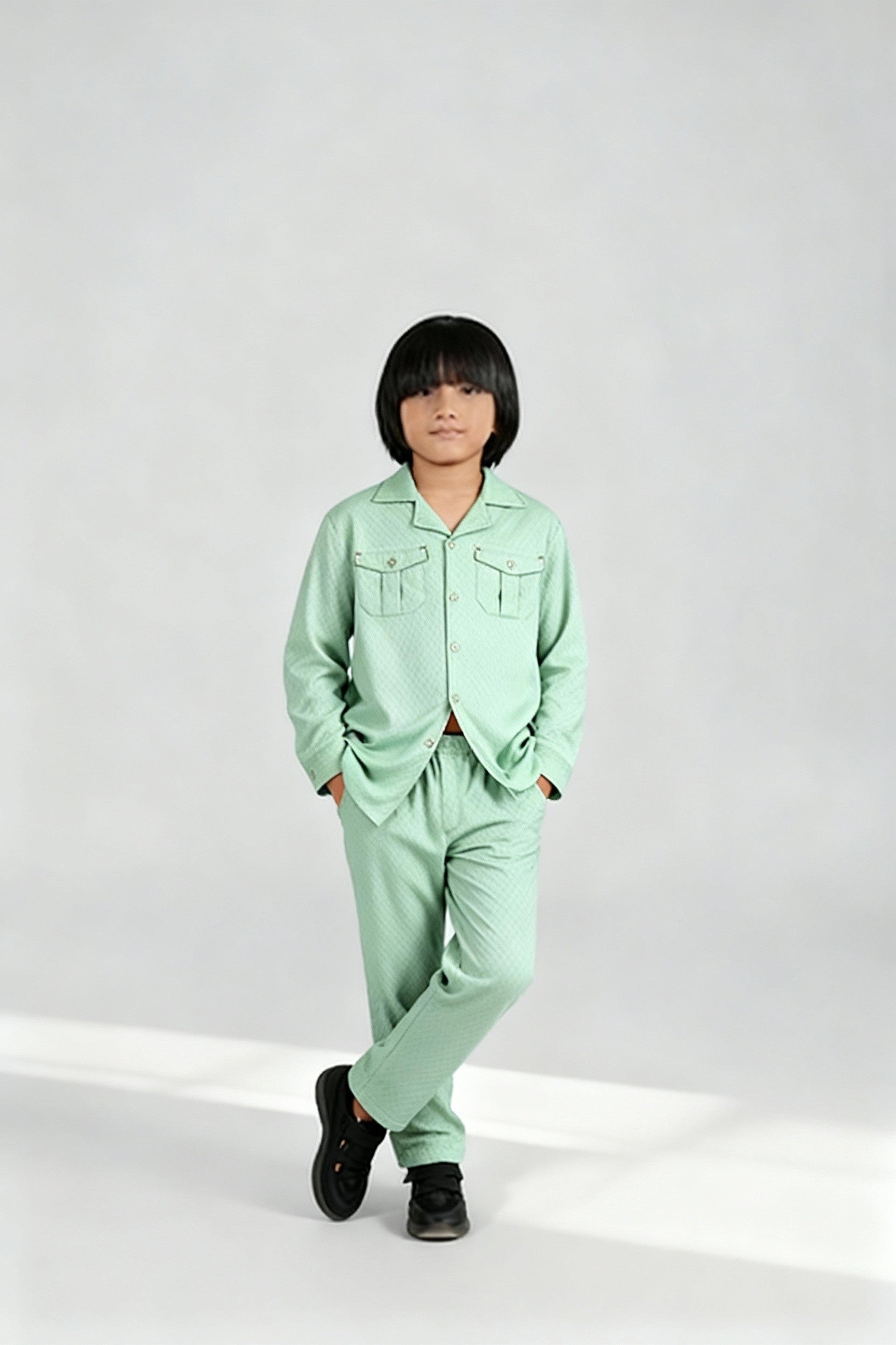 Mint Green Jacquard Cotton Suit | 100% Cotton